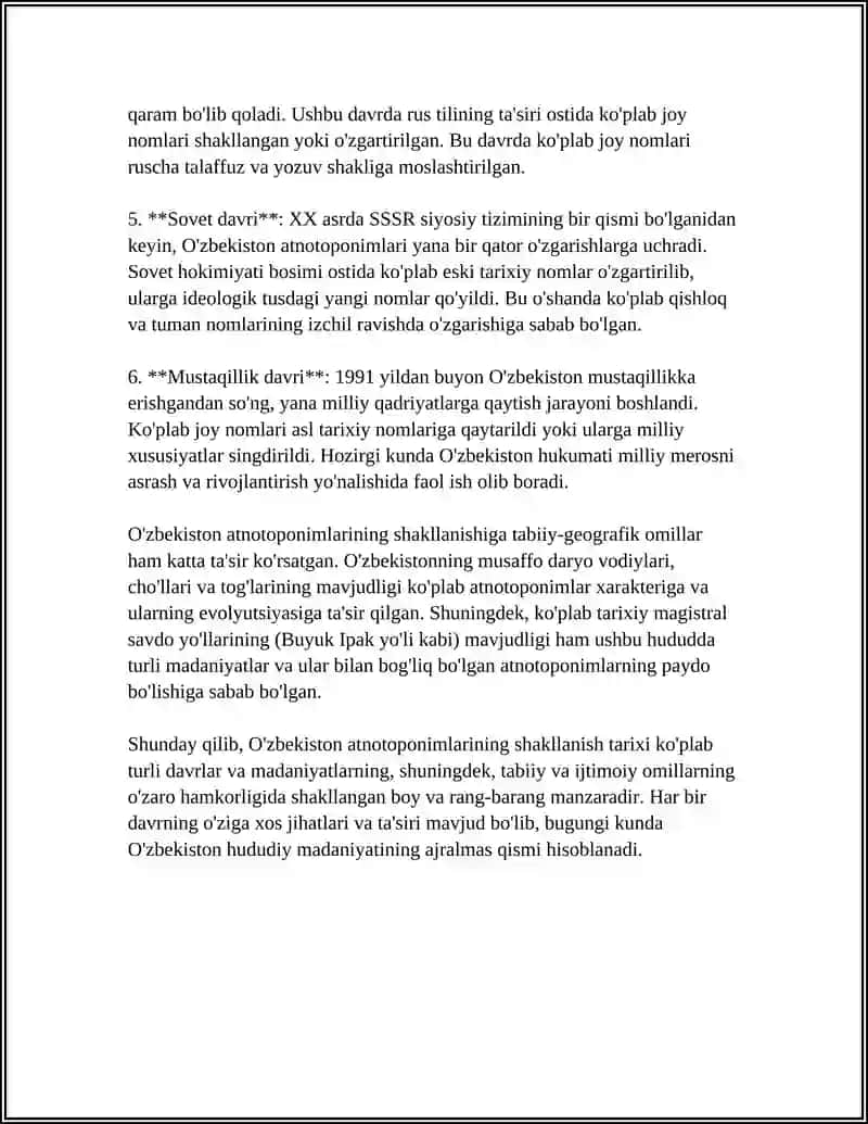 O'zbekiston Atnotoponimlarning Shakllanish Tarixi va Hududiy Tarqalish Qonuniyatlarini O'rganing va Referat Yozing 4