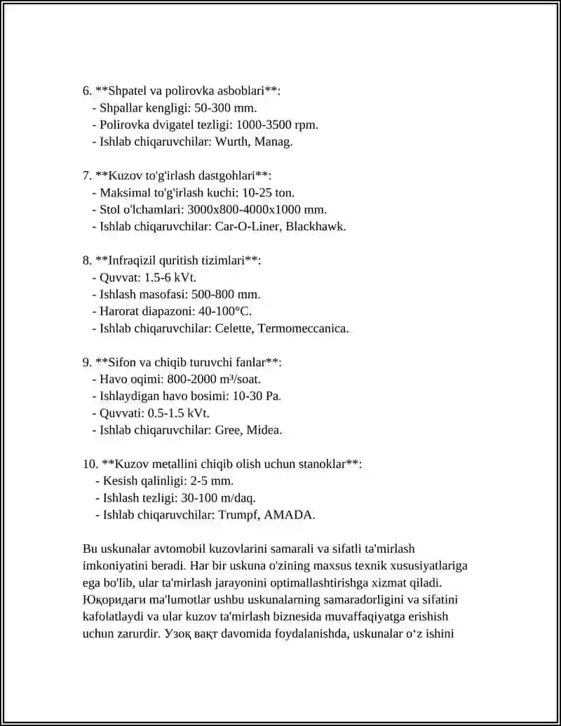 Kuzovlarni tamirlash uskunalari 4