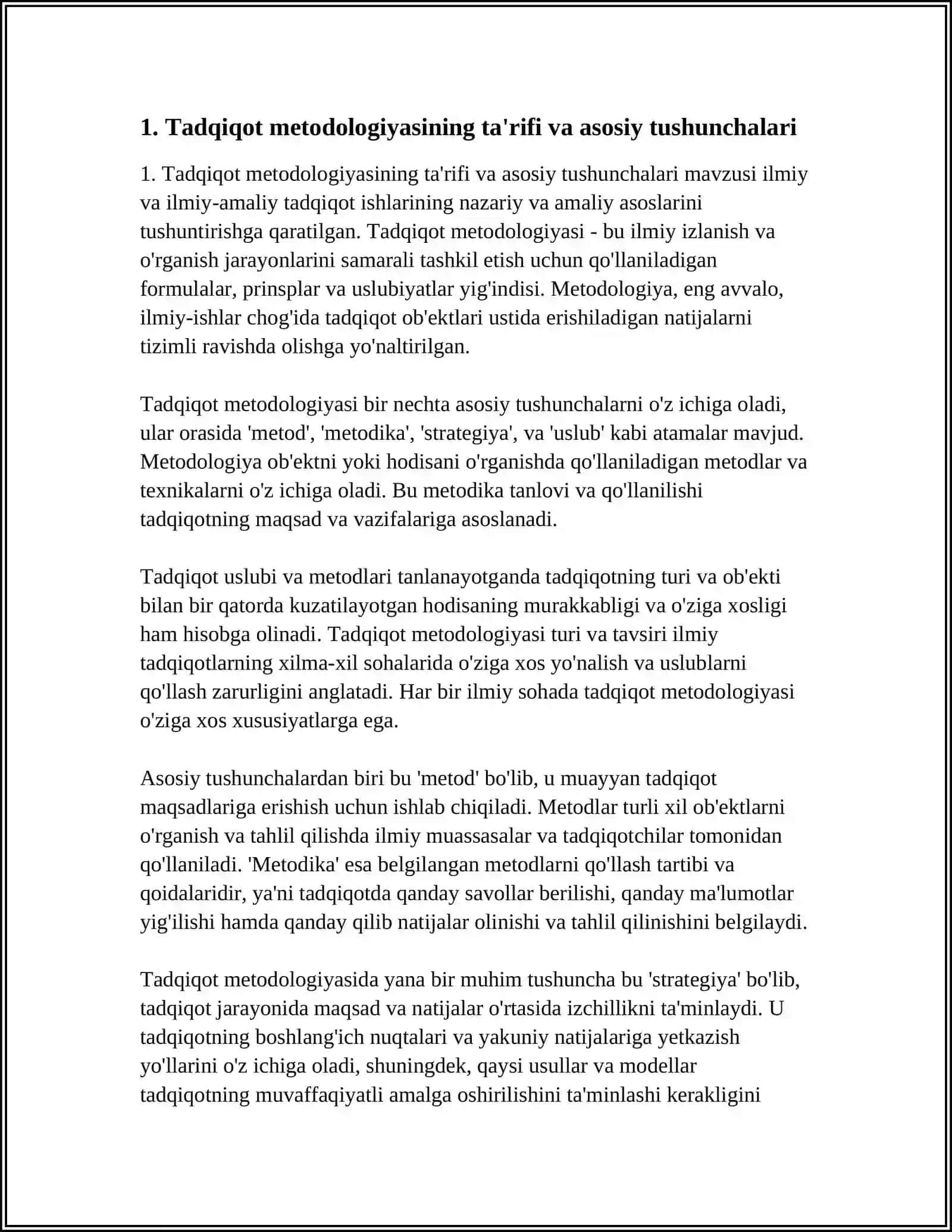 TADQIQOT METODOLOGIYASI: ASOSIY TUSHUNCHALAR VA ULARNING QO'LLANILISHI 4