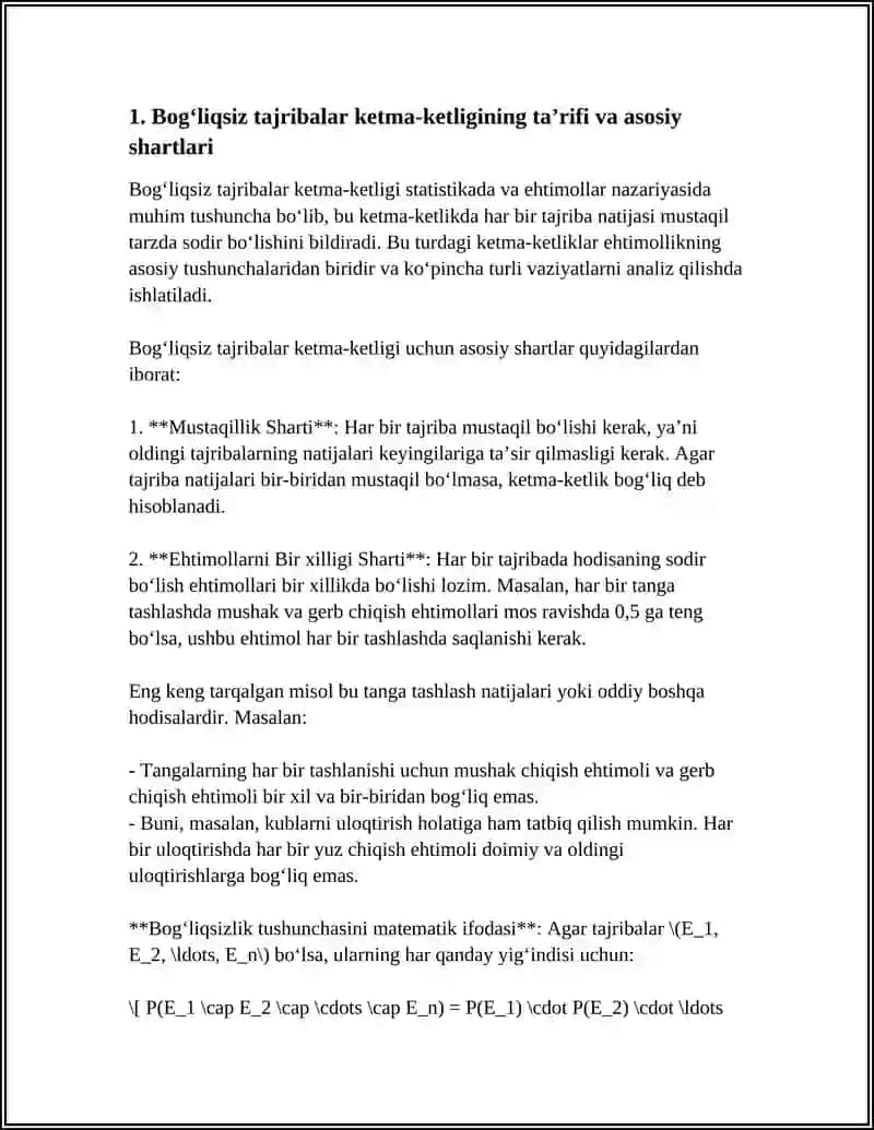 BOG‘LIQSIZ TAJRIBALAR KETMA-KETLIGI 4