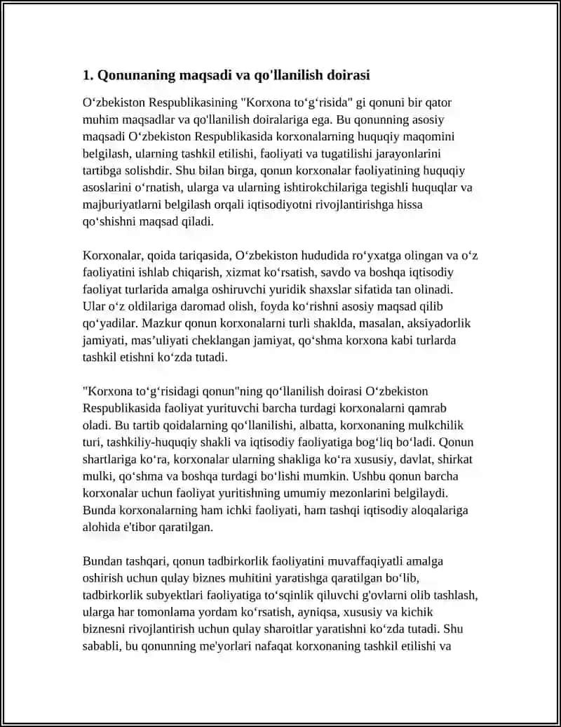 OʻZBEKISTON RESPUBLIKASINING KORXONA TOʻGʻRISIDAGI QONUNI 4