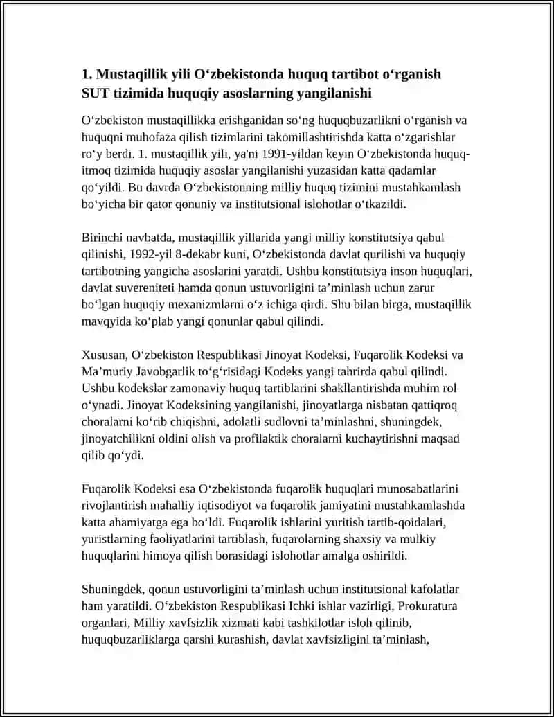 MUSTAQILIK YILI UZBDA HUQUQ TARTIBOT OʻRGANISH SUT TIZIMIDAGI 4