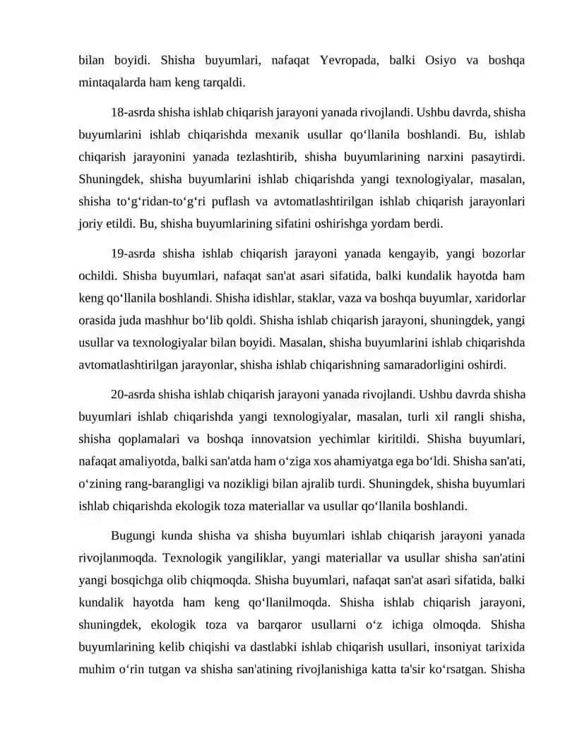 Shisha, shisha buyumlari ishlab chiqarish tarixi 4