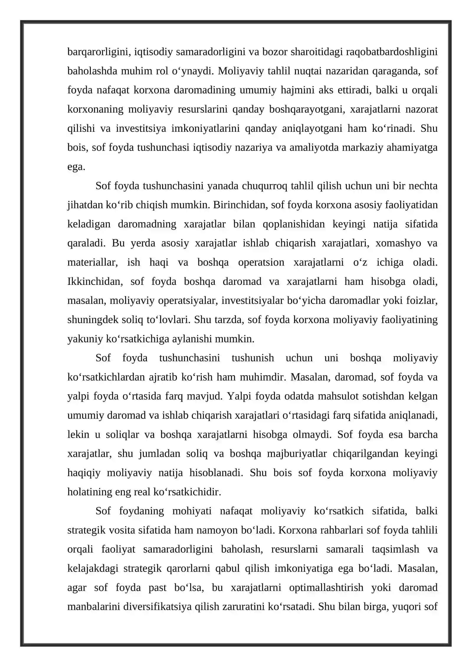 Sof foyda va unga tasir etuvchi omillar tahlili 4