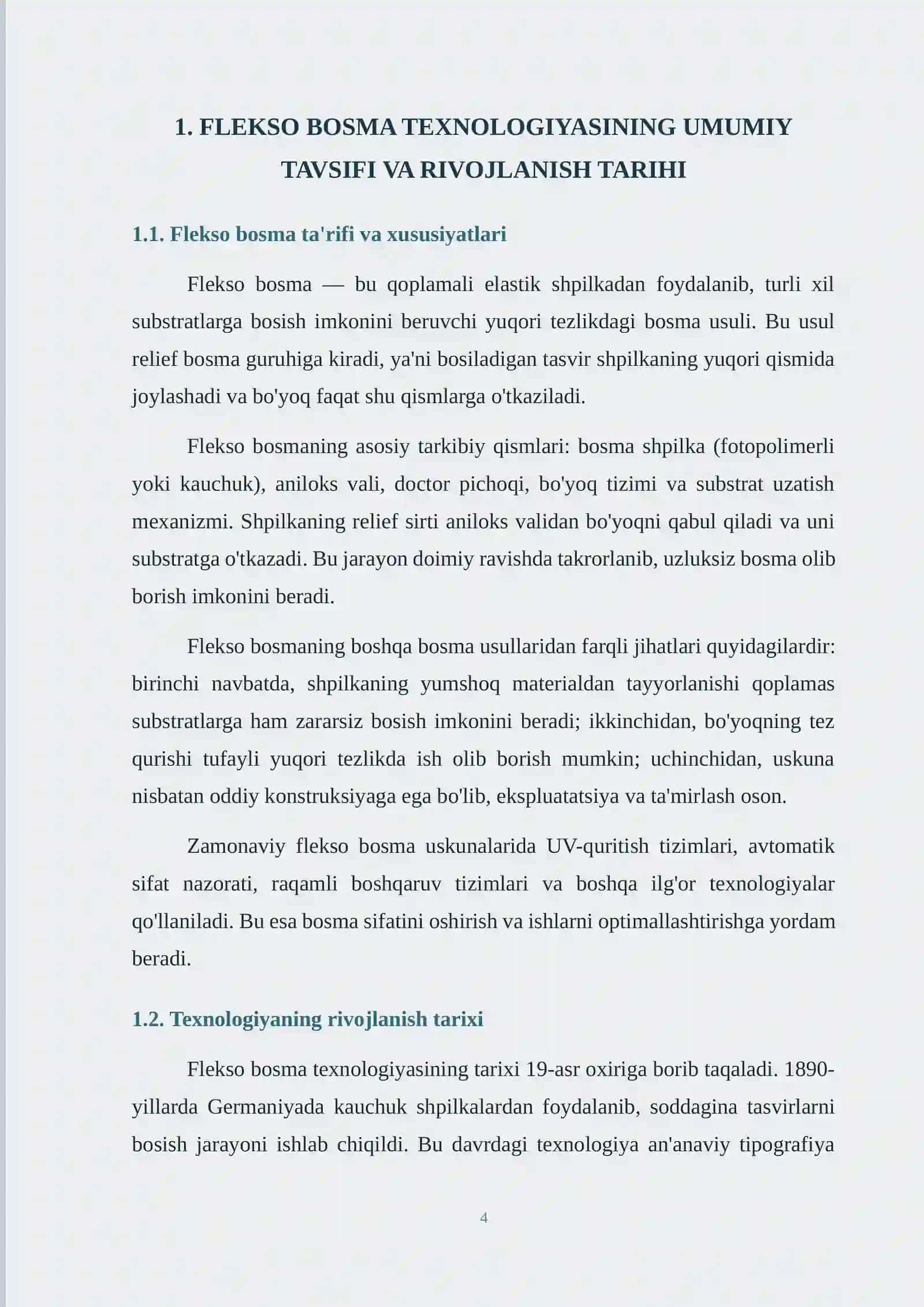 QADOQLASH MAHSULOTLARI TEXNOLOGIYASI FANI BO'YICHA FLEKSO BOSMA USKUNALARIDA O'RALASH MAHSULOTLARINI CHOP ETISH Referat 4