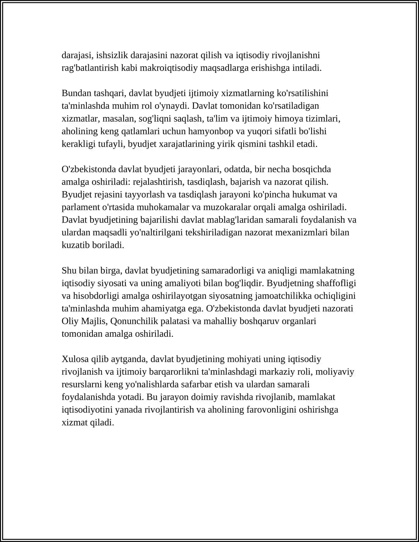 MOLIYA FANIDAN DAVLAT BYUDJETI MAVZUSIGA MUSTAQIL ISH 4