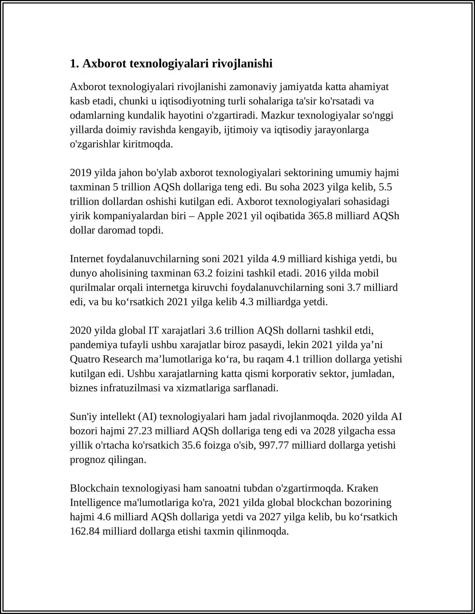 AXBOROT TIZIM VA TEXNOLOGIYALARI MAVZUSIDA 15 LIST 4