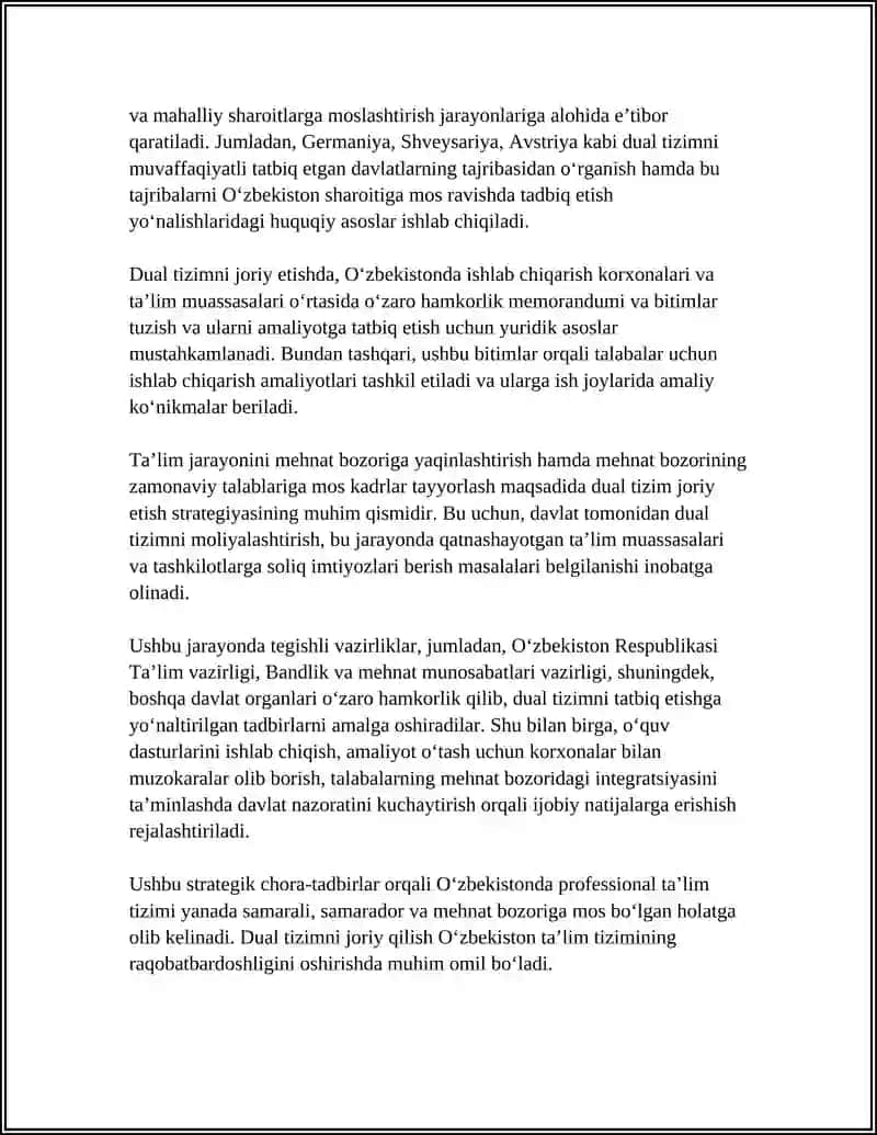 PROFESSIONAL TAʼLIMGA DUAL OʻQITISH TIZIMINI TATBIQ ETISH ISTIQBOLLARI 4