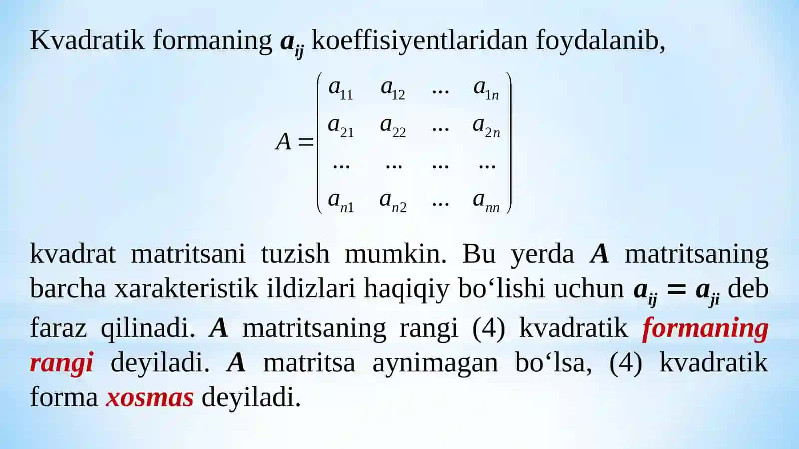 Kvadratik formalarga ko'nikalar 4