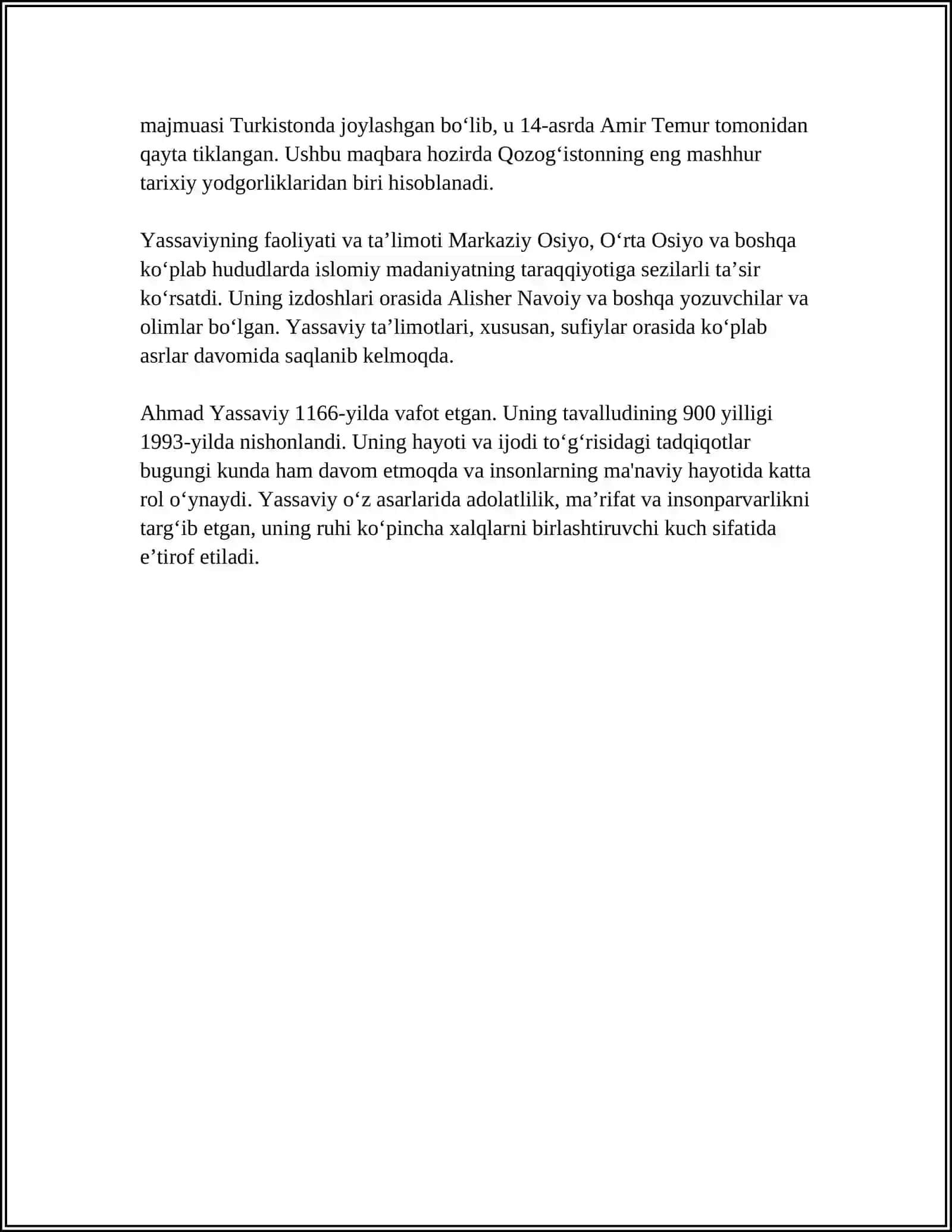 Ahmad Yassaviy Haqida Referat 4