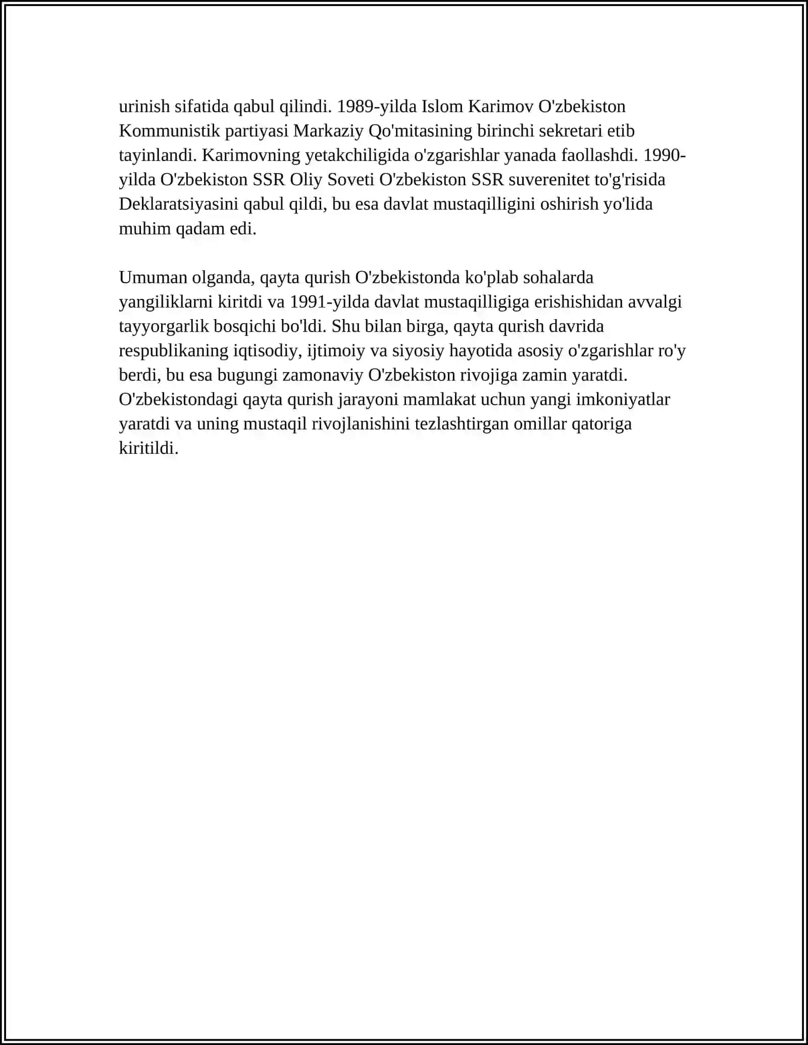 "QAYTA QURISH"- YILLARIDA O'ZBEKISTONDAGI IJTIMOIY-SIYOSIY VAZIYAT 4