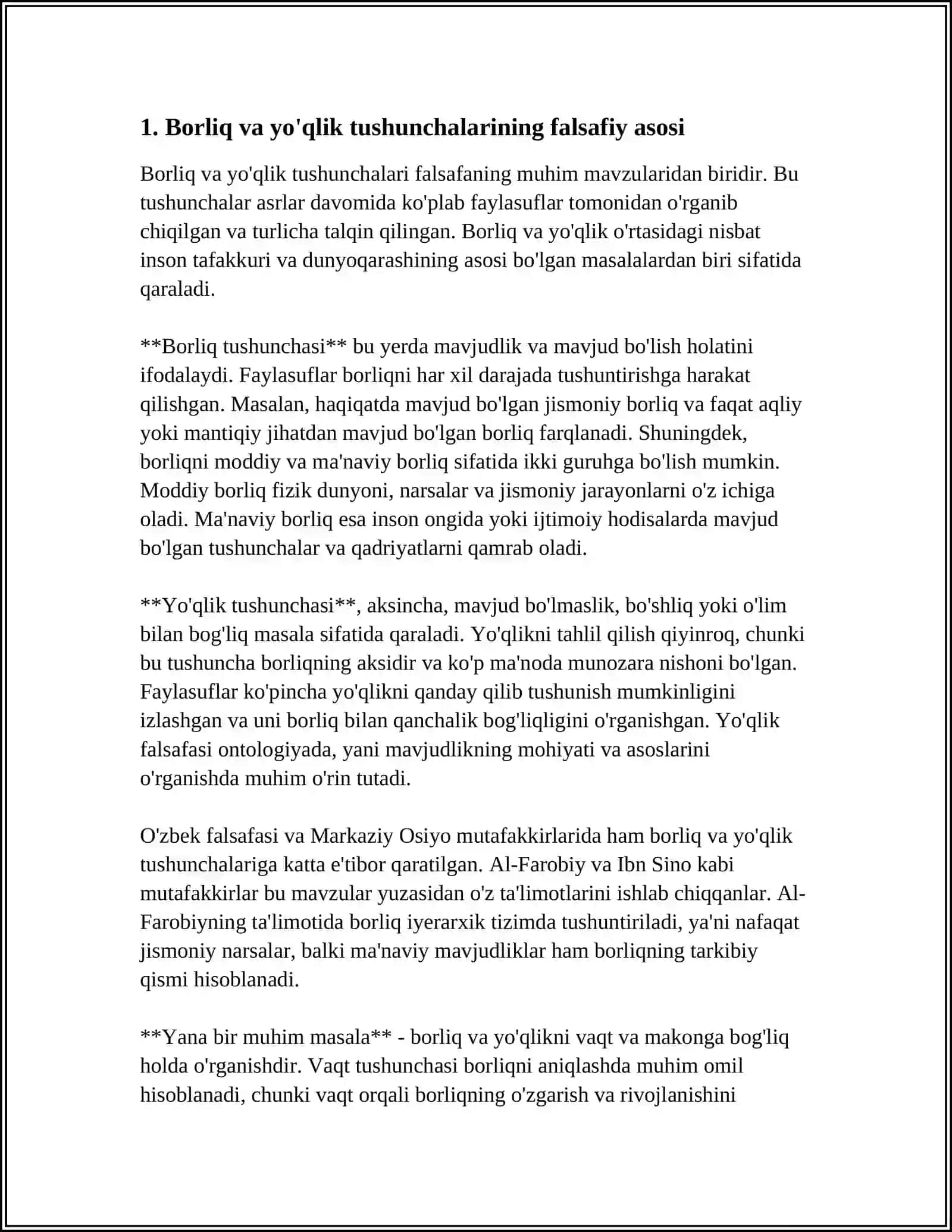 BORLIQ VA YO'QLIK TUSHUNCHALARNING O'ZIGA XOS XUSUSIYATLARINI O'ZARO ALOQADORLIGI 4
