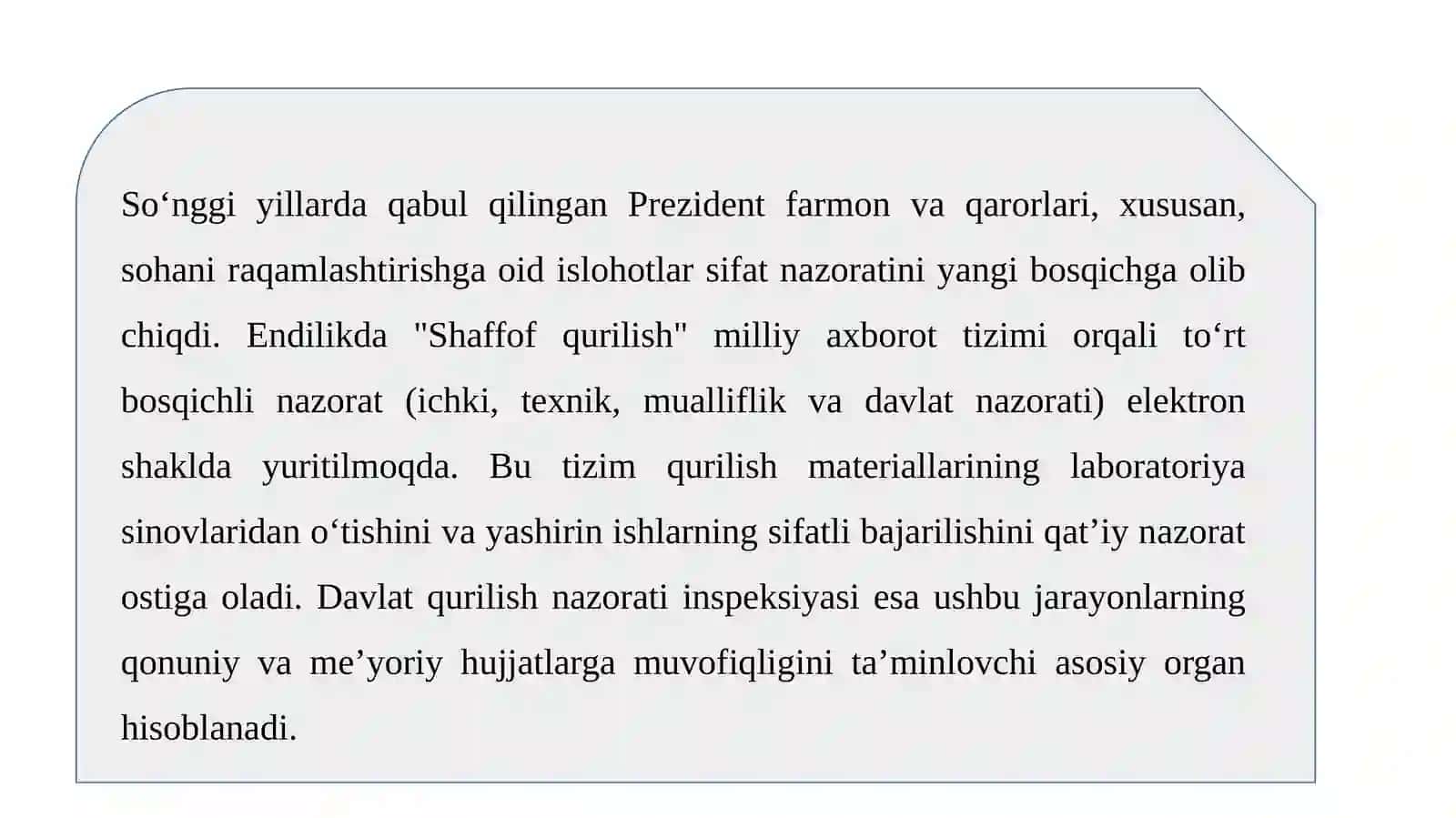 Qurilish dasifat nazorati tizimiga oid asosiy normativ-huquqiy hujjatlar 4