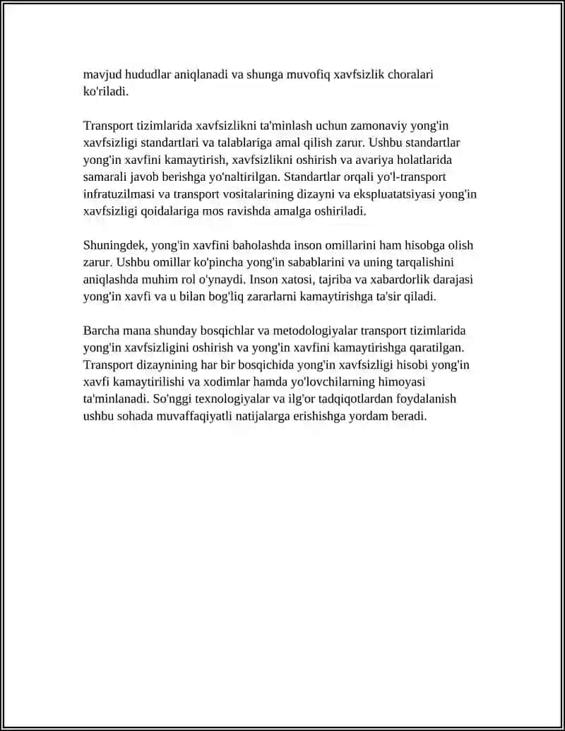 Transport tizimlarida yongʻin xavfini aniqlash va baholash metodologiyalari 4
