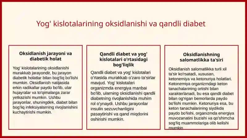 Lipidlarni peroksidlanishi, yog' kislotalarii oksidlanishi va qandli diabet 4