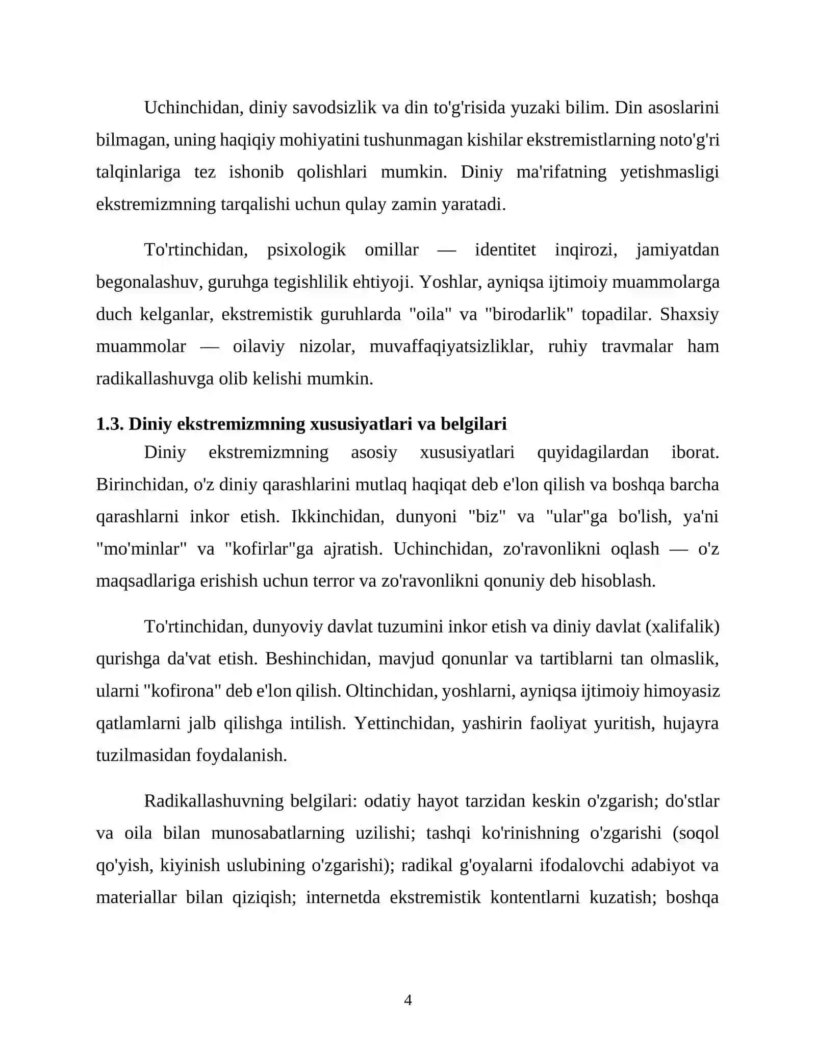 Diniy ekstremizm va fundamentalizm O'zbekiston Respublikasi milliy xavfsizligiga qaratilgan tahdid sifatida 4