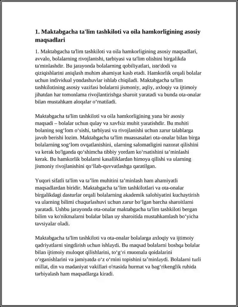 MAKTABGACHA TA'LIM TASHKILOTI VA OILA HAMKORLIGINING MAQSAD VA VAZIFALARI 4
