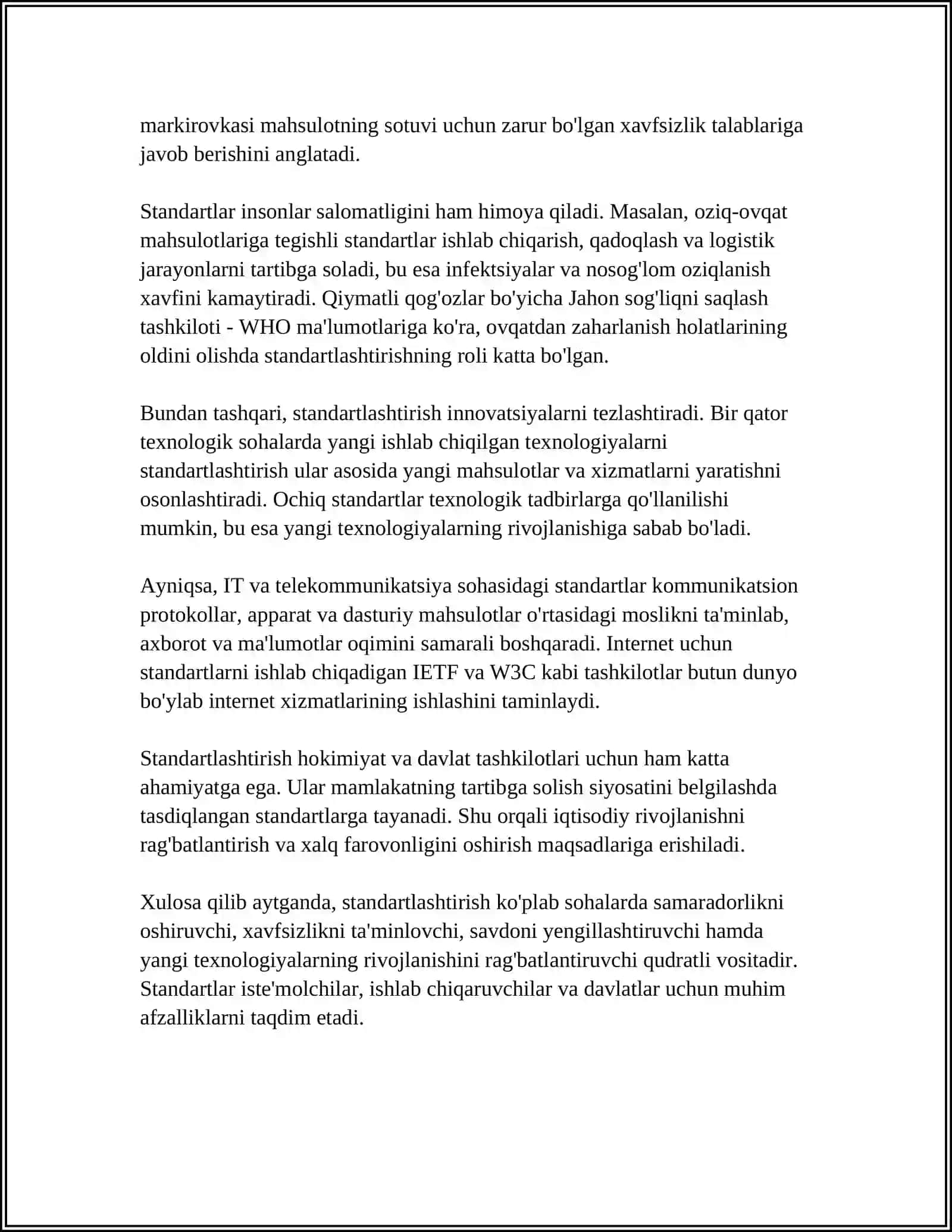 STANDARTLASHTIRISH BOYICHA XALQARO TASHKILOTLAR FAOLIYATINING TAHLILI 4