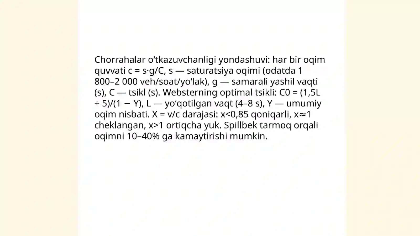 Shahar koʻcha tarmogʻini oʻtkazuvchanlik qobiliyati 4