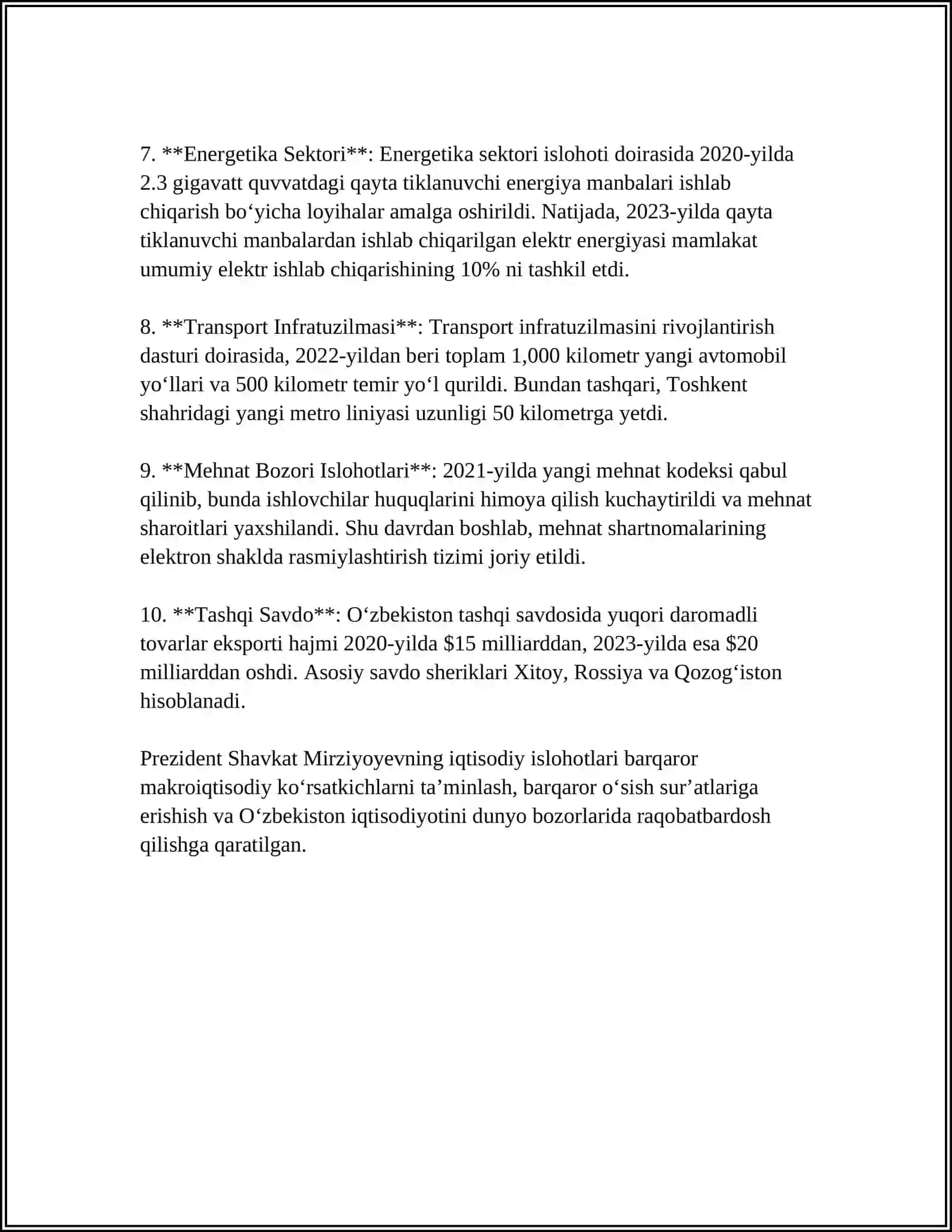 SHAVKAT MIRZIYOEV VA OʻZBEKISTONDA BOZOR MUNOSABATLARINING RIVOJLANISHI 4