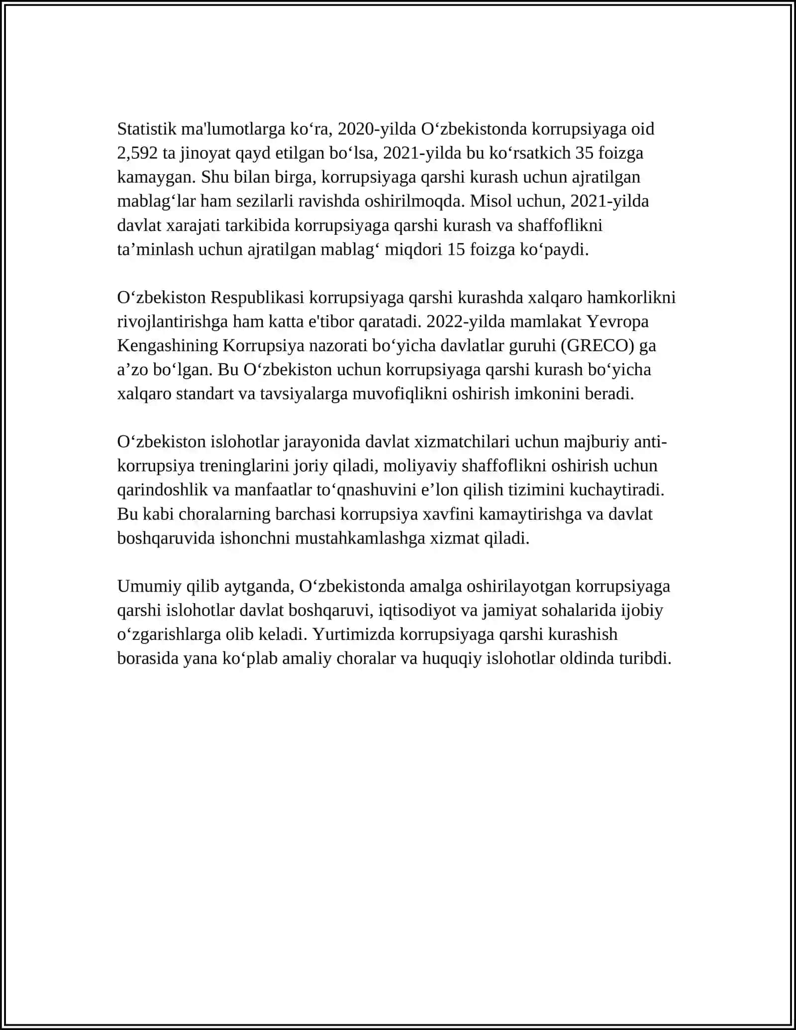 OʻZBEKISTONDA KORRUPSIYAGA QARSHI KURASH MEXANIZMLARI 4