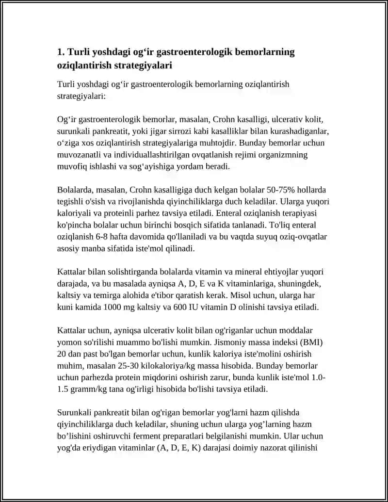 OVQAT HAZM QILISH TIZIMI KASALLILLARIDA TURLI YOSHDAGI OGʻIR BEMORLARNI OZIQLANTIRISH BEMORLAR PARVARISHI VA KUZATUVI 4