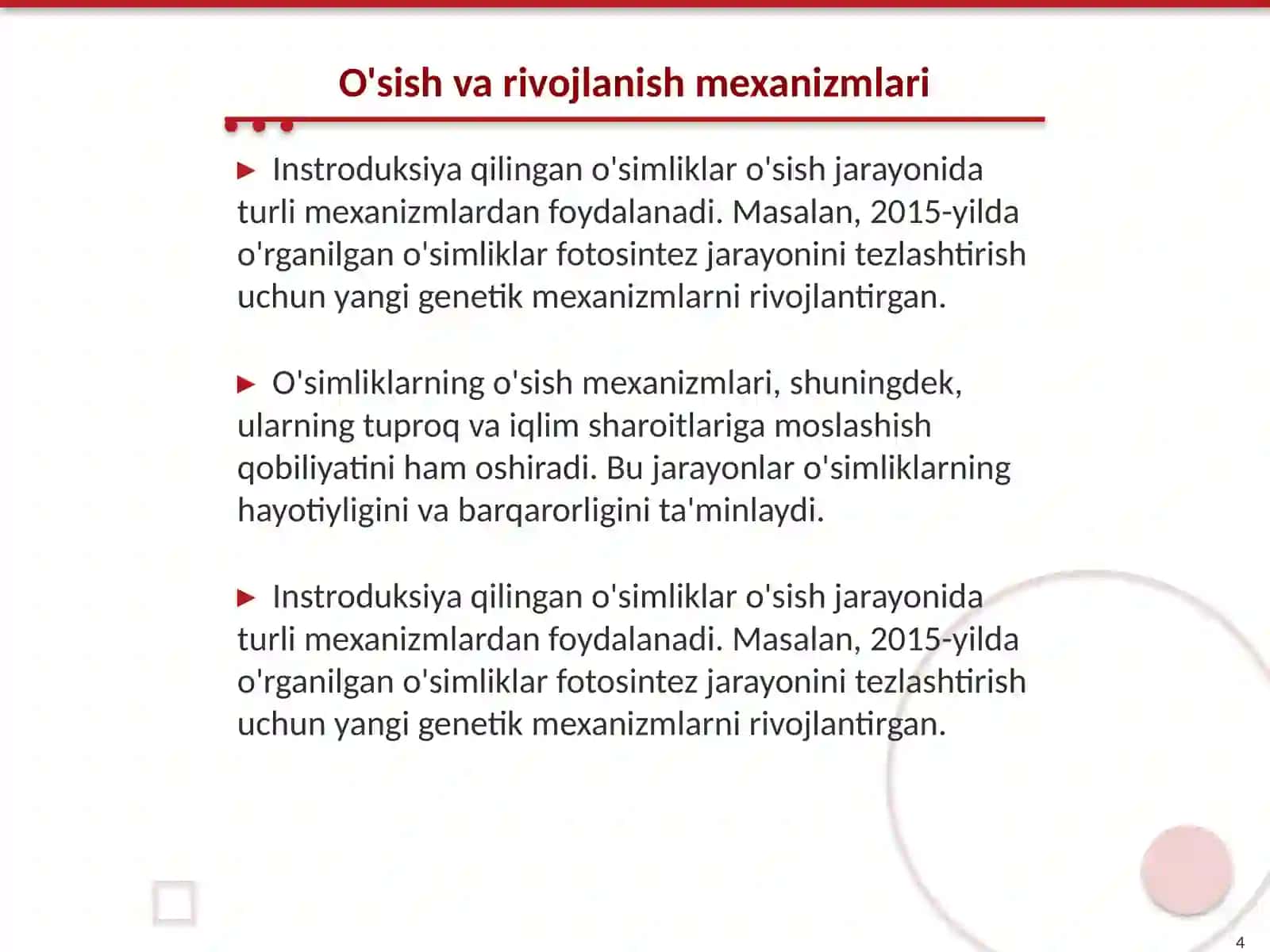 Instroduksiya qilingan o'simliklarning biomorfologik xususiyatlari 4