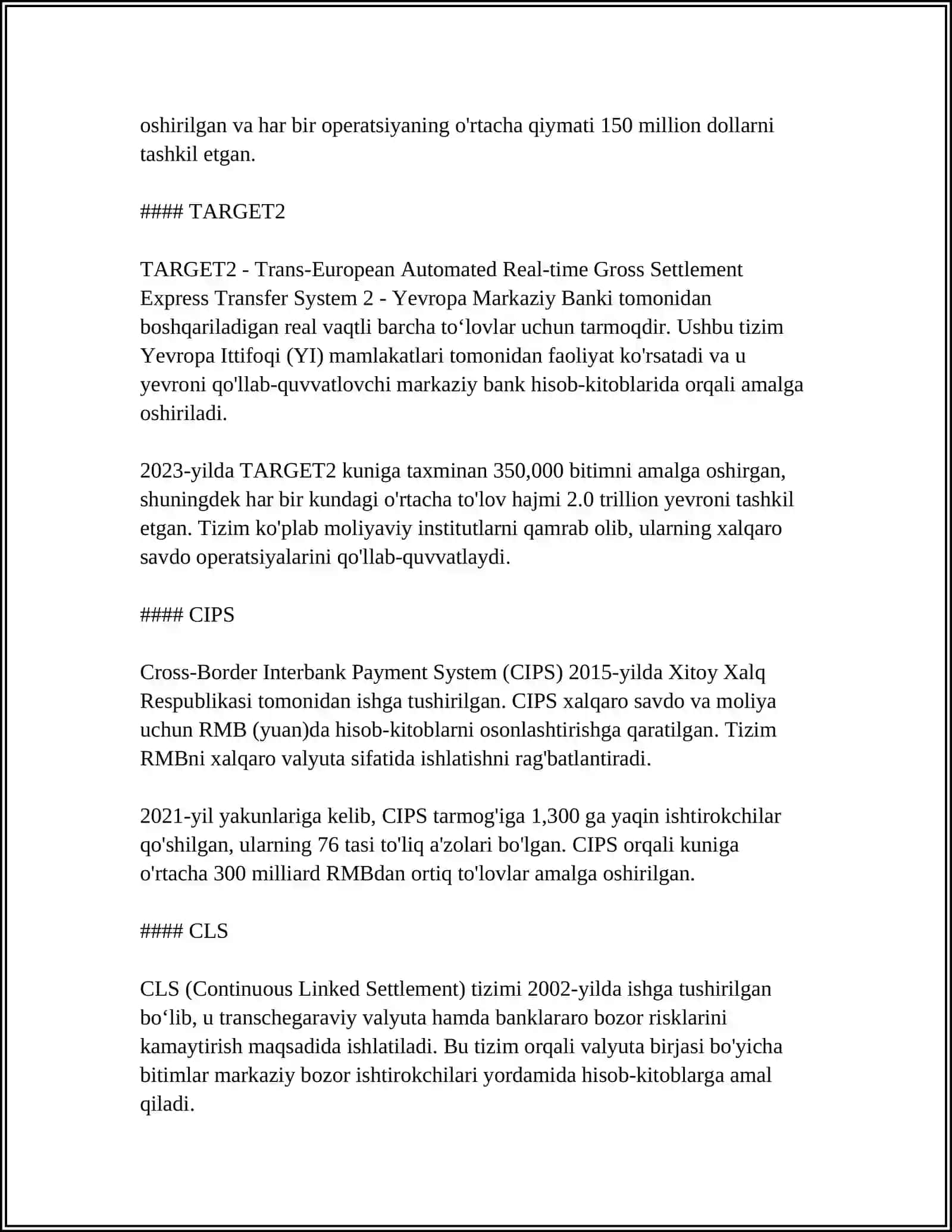 Xalqaro bank hisob-kitoblar tizimlari 4