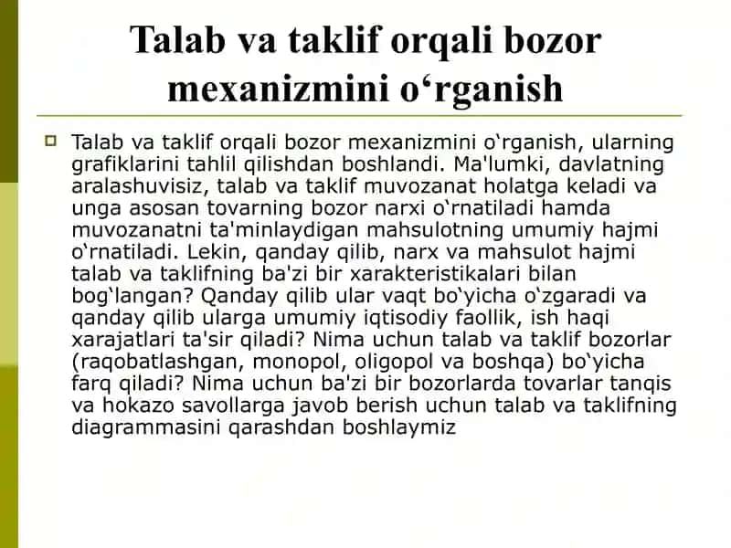 Bozor iqtisodiyotida talab va taklifning ahamiyati 4