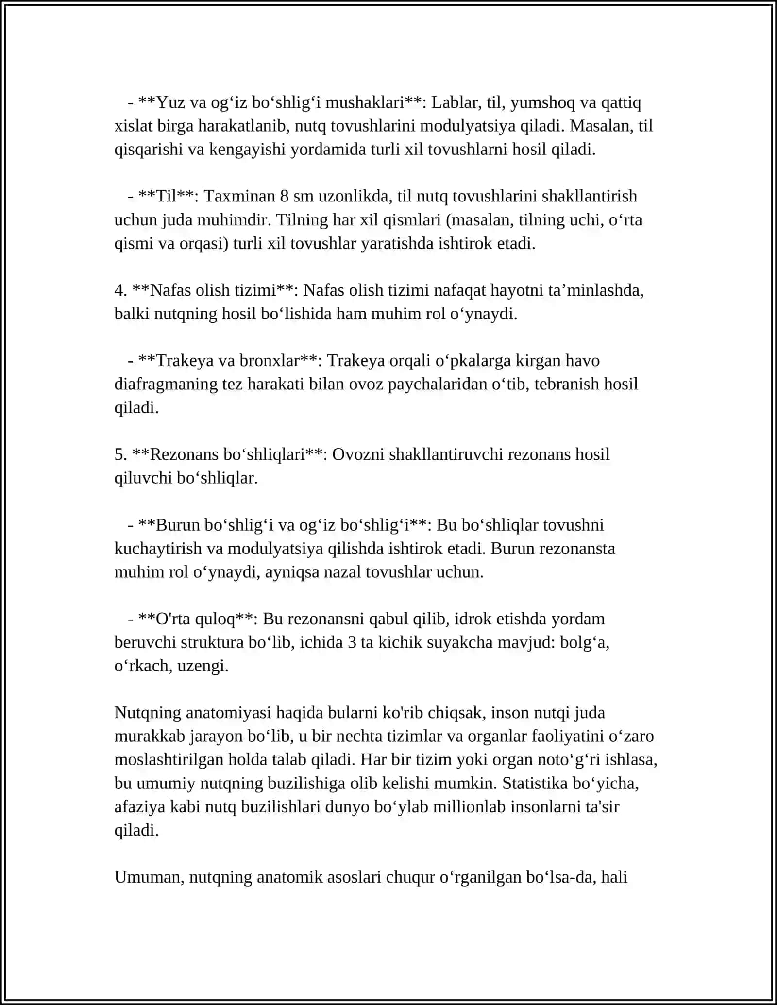 NUTQNING ANATAMIK FIZIOLOGIK ASOSLARI, NUTQNING OʻSISHI VA TURLARI 4
