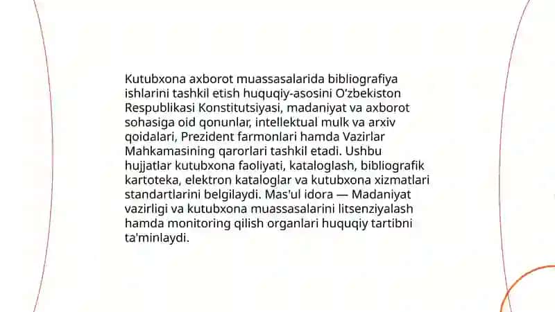 O'zbekistonda bibliografiya ishini tashkil qilish va rivojlantirishda kutubxona axborot muassasalarining o'rni 4