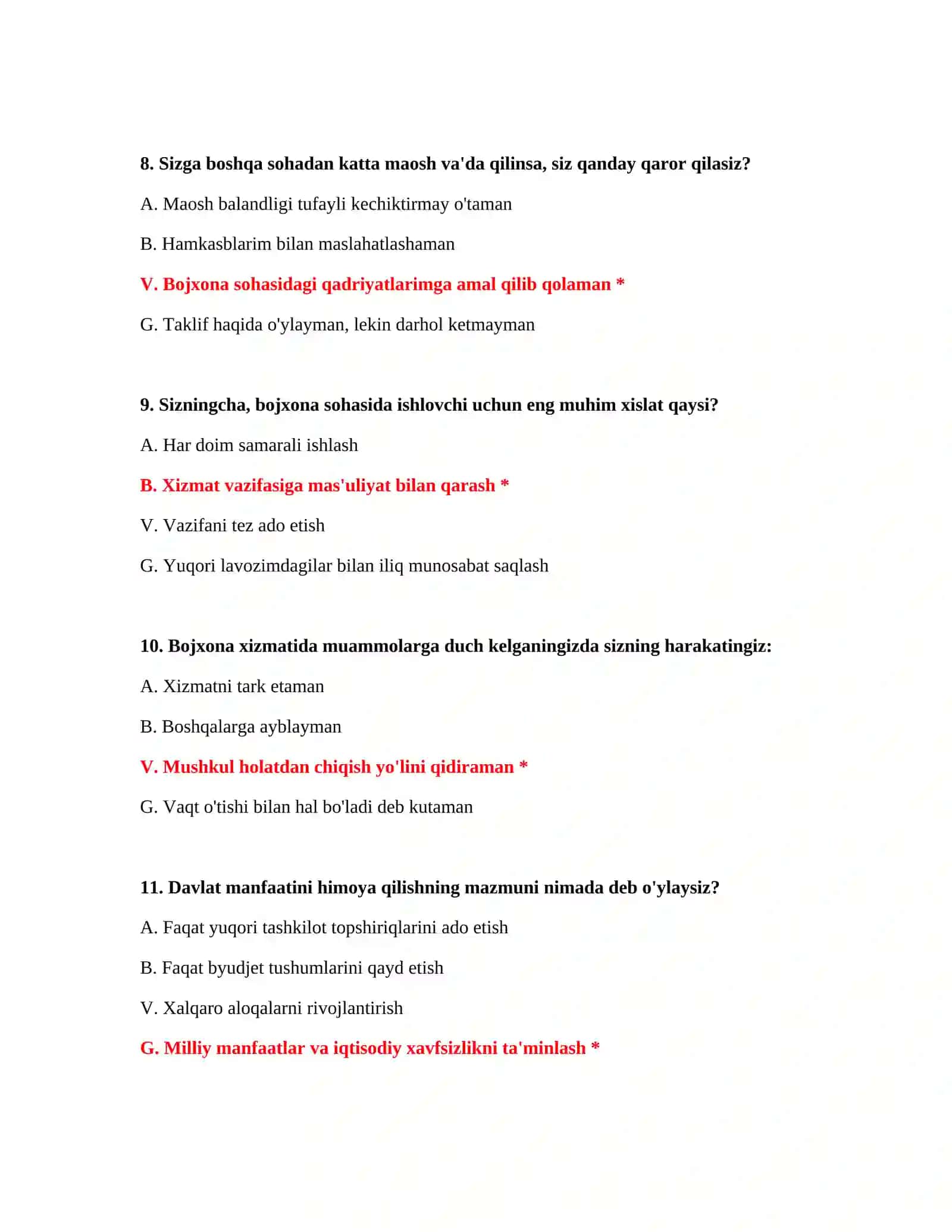 Bojxona imtihoniga test bilan tayyorlanish 4