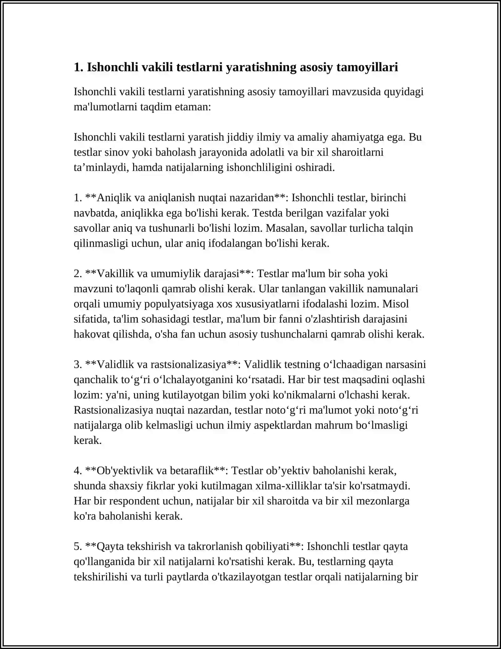 ISHONCHLI VAKILI TESTLARNI YARATISH TAMOYILI VA METODLARI 4