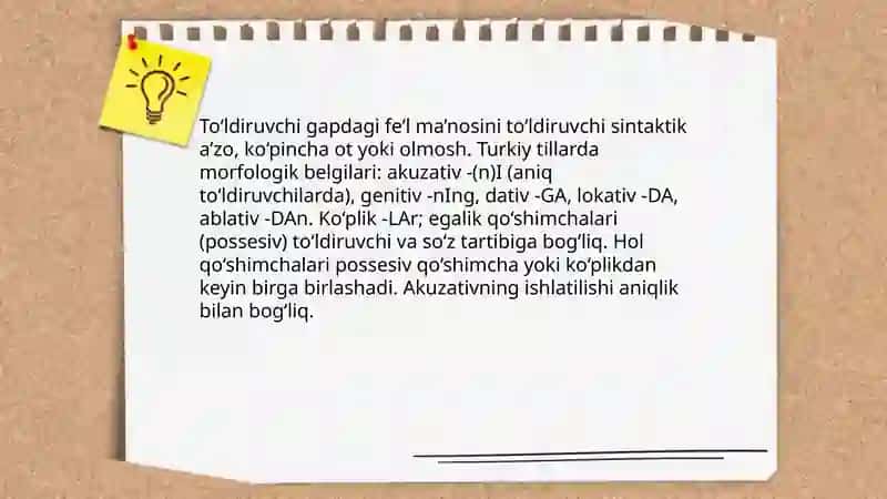 Turkiy tillarda to‘ldiruvchi, aniqlovchi va hol 4