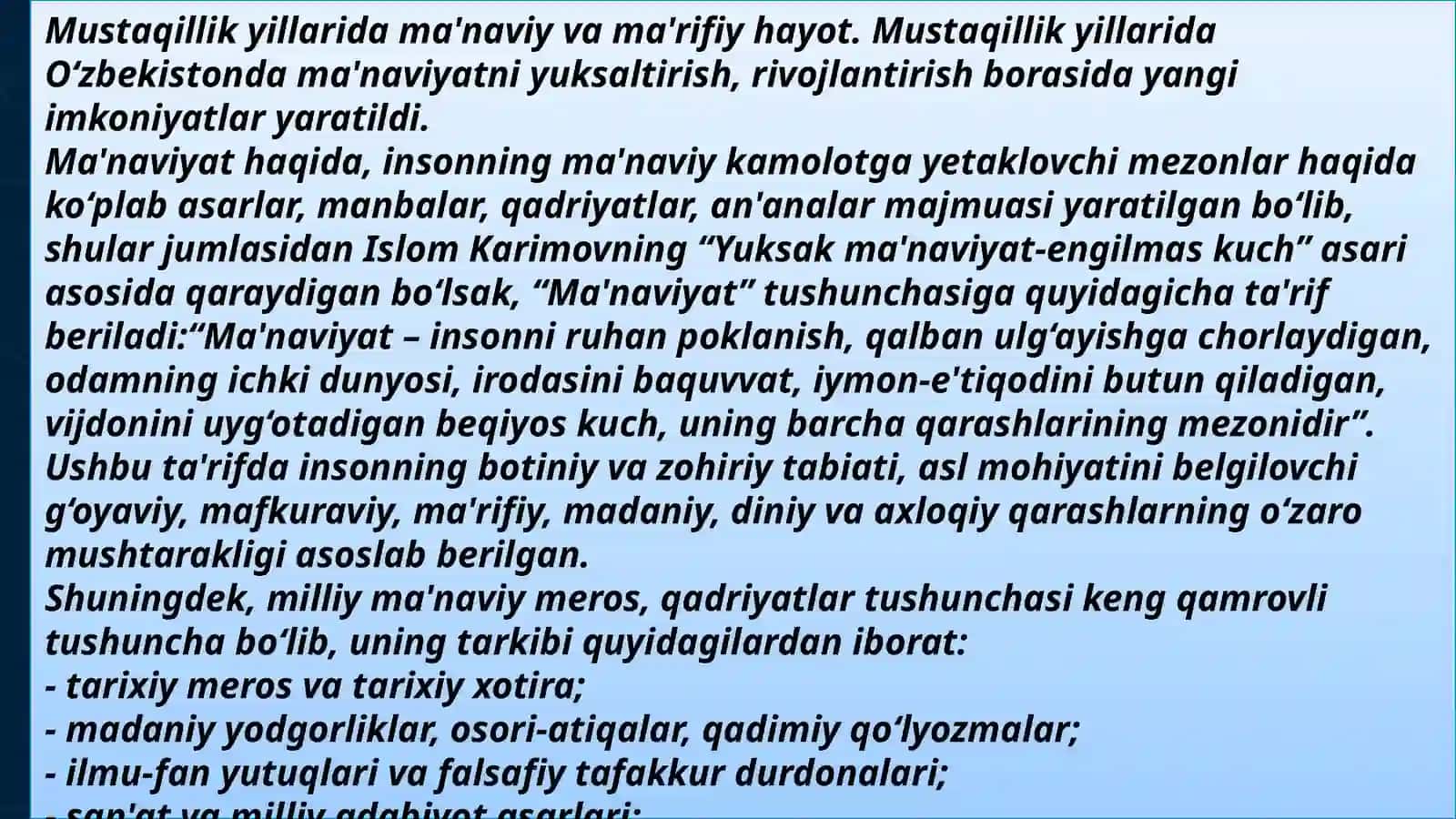 Mustaqillik yillarida Oʻzbekistonda milliy urf odatlar qadriyatlar 4