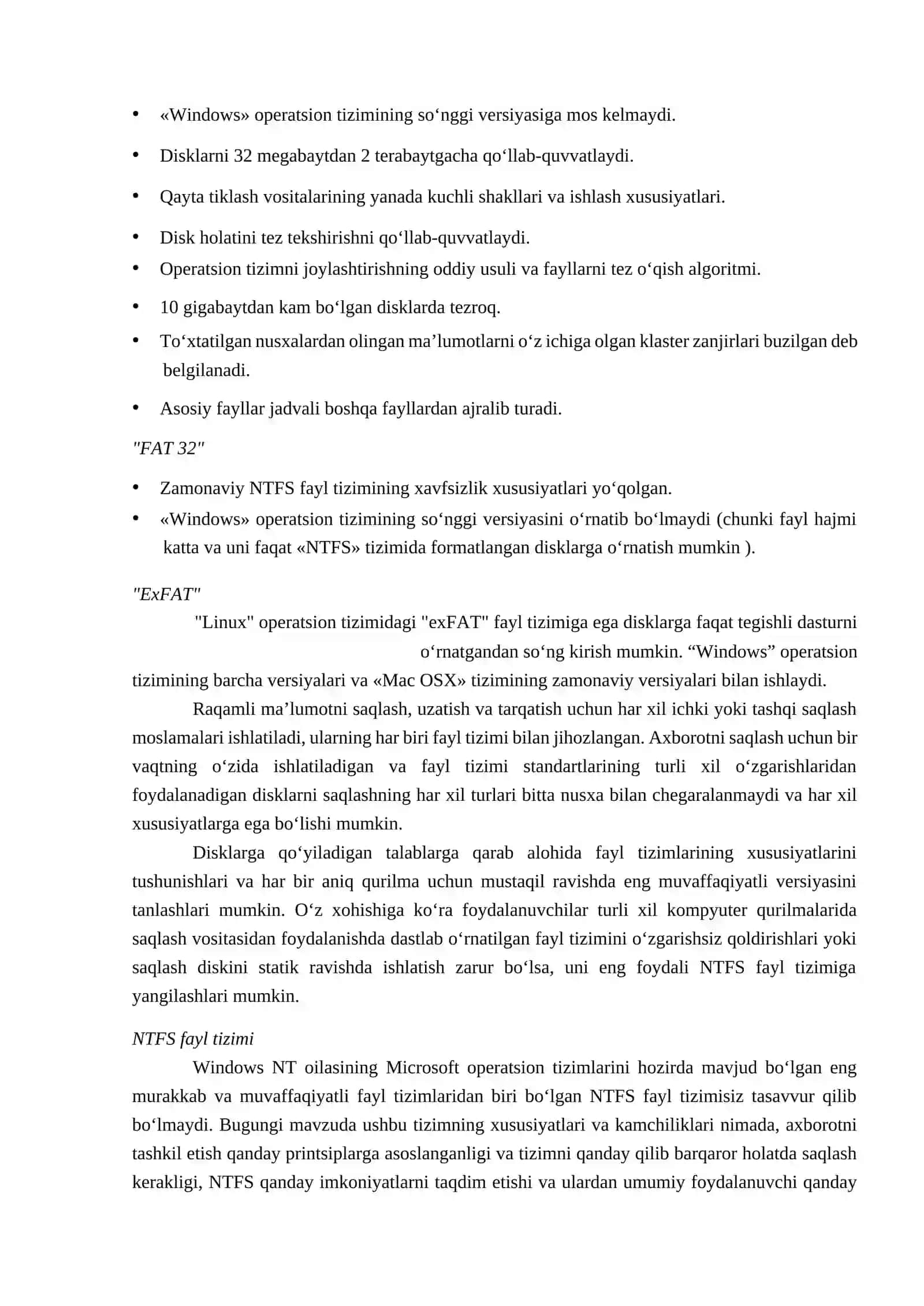 FAT, FAT32, NTFS fayllar tizimlari bilan ishlash imkoniyatlari 4