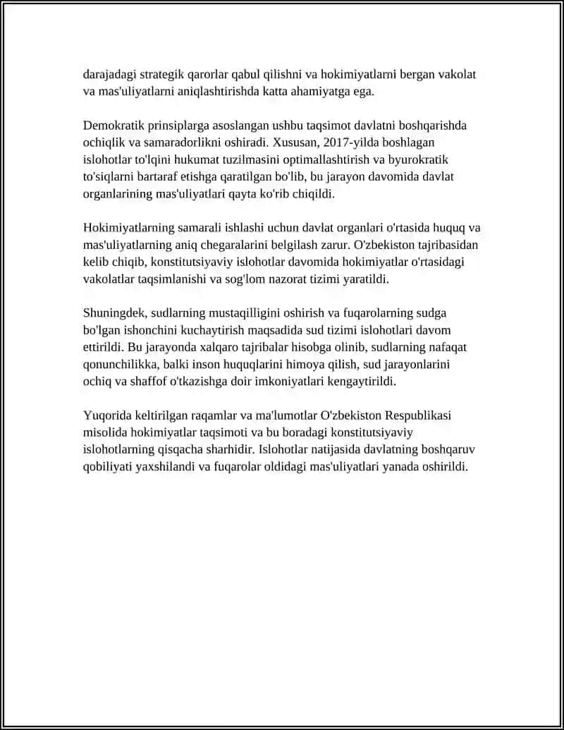 MUSTAQILLIK YILLARIDA DAVLAT BOSHQARUVI TIZIMIDA AMALGA OSHIRILGAN ISLOHOTLAR 4