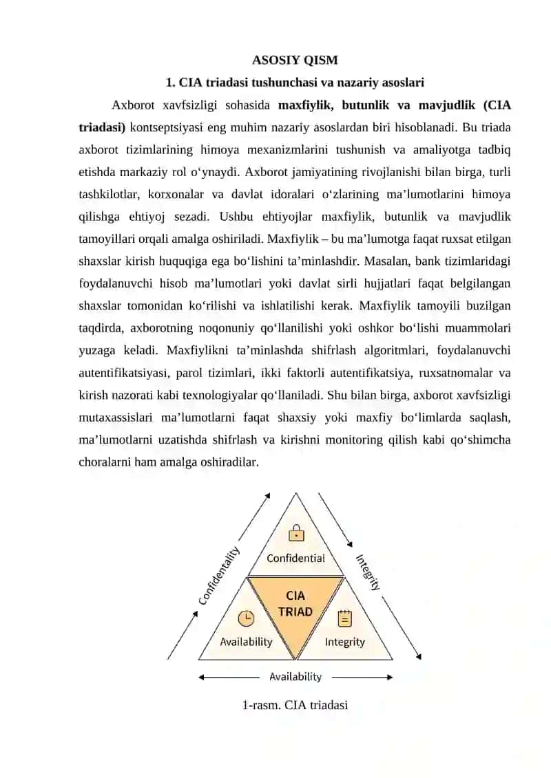 Maxfiylik, butunlik va mavjudlik (CIA triadasi) konsepsiyasining amaliy ahamiyati 4