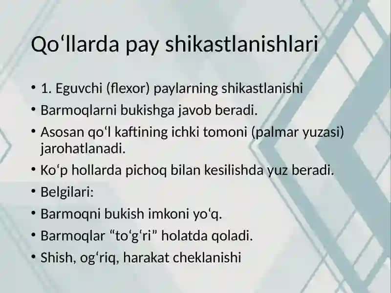 Qo‘l va oyoq barmoqlari paylarining shikastlanishlari 4