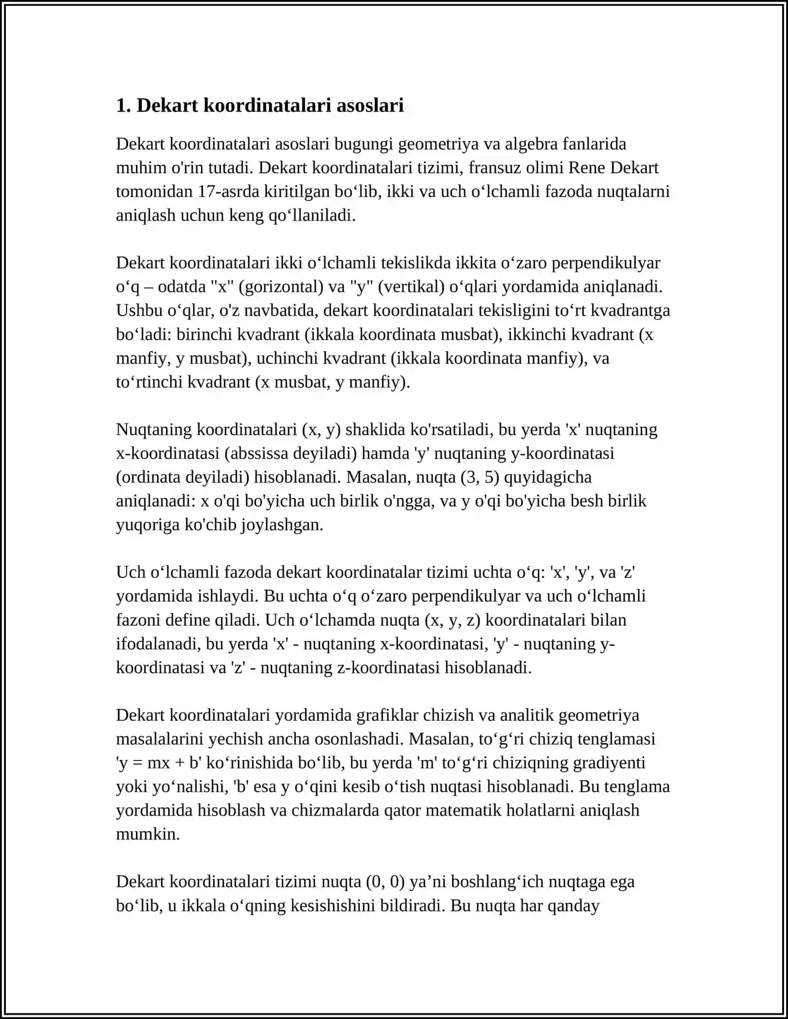 DEKART VA QUTB KOORDINATALARI ORASIDAGI BOĞLANISH.KOORDINATALARNI ALMASHTIRISH.SILINDRIK VA SFERIK KOORDINATALAR 4