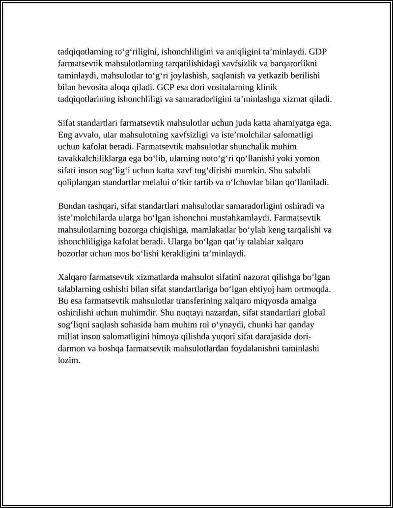 FARMASEVTIKA AMALIYOTIDA ISHLATILUVCHI SIFAT STANDARTLARI HAQIDA TUSHUNCHA 4