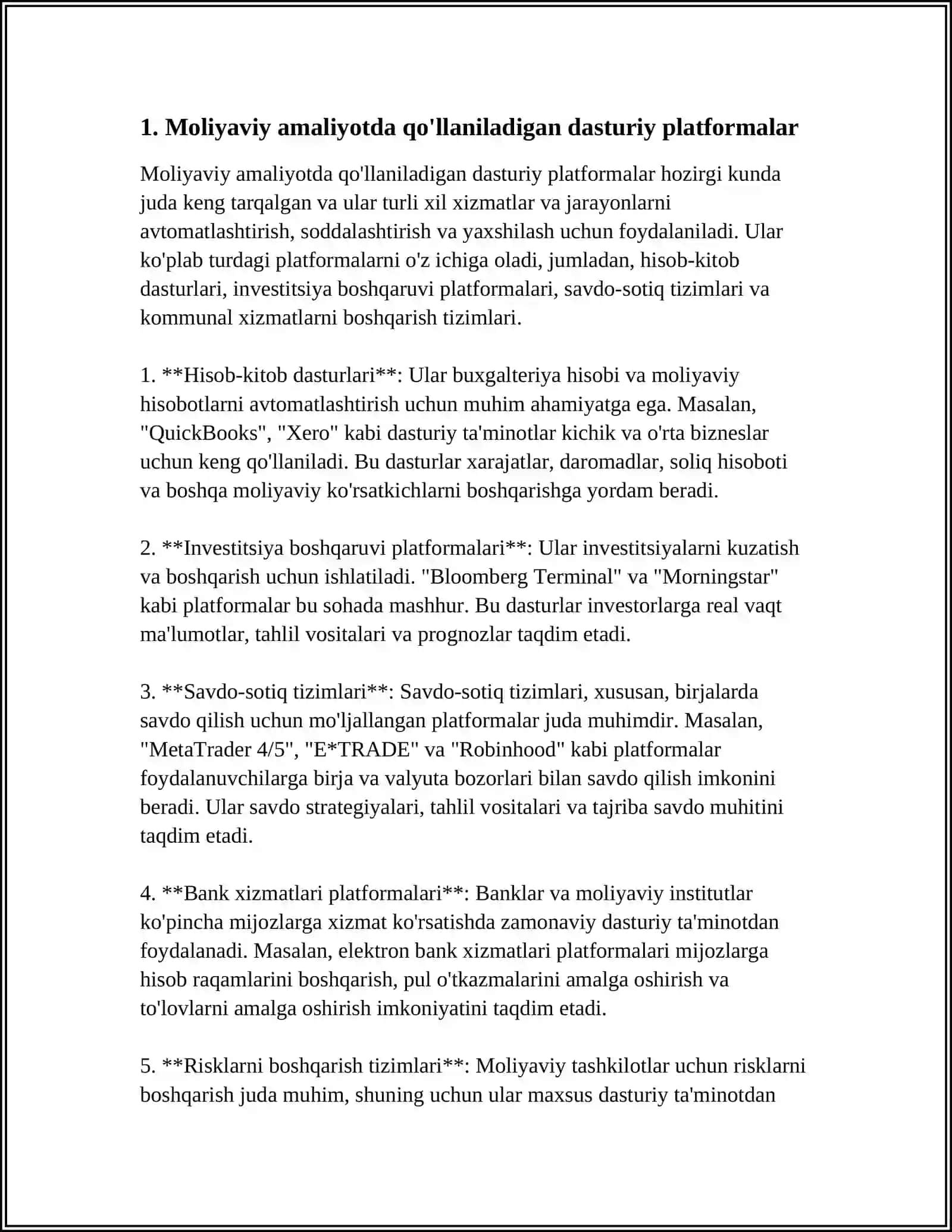 Moliyaviy amaliyotda qo'llaniladigan dasturiy platformalar 4