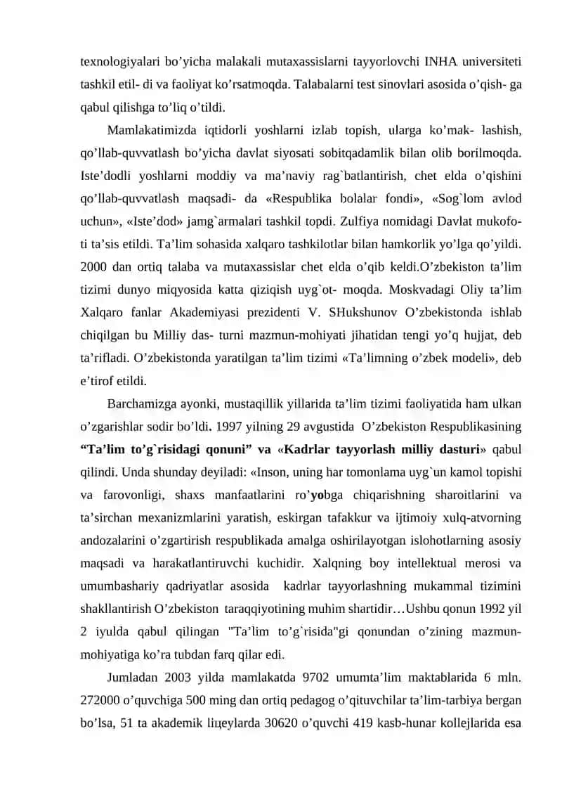 O’ZBEKISTON RESPUBLIKАSIDА TА’LIM SOHАSIDА АMАLGА OSHIRILGАN ISLOHOTLАR 4
