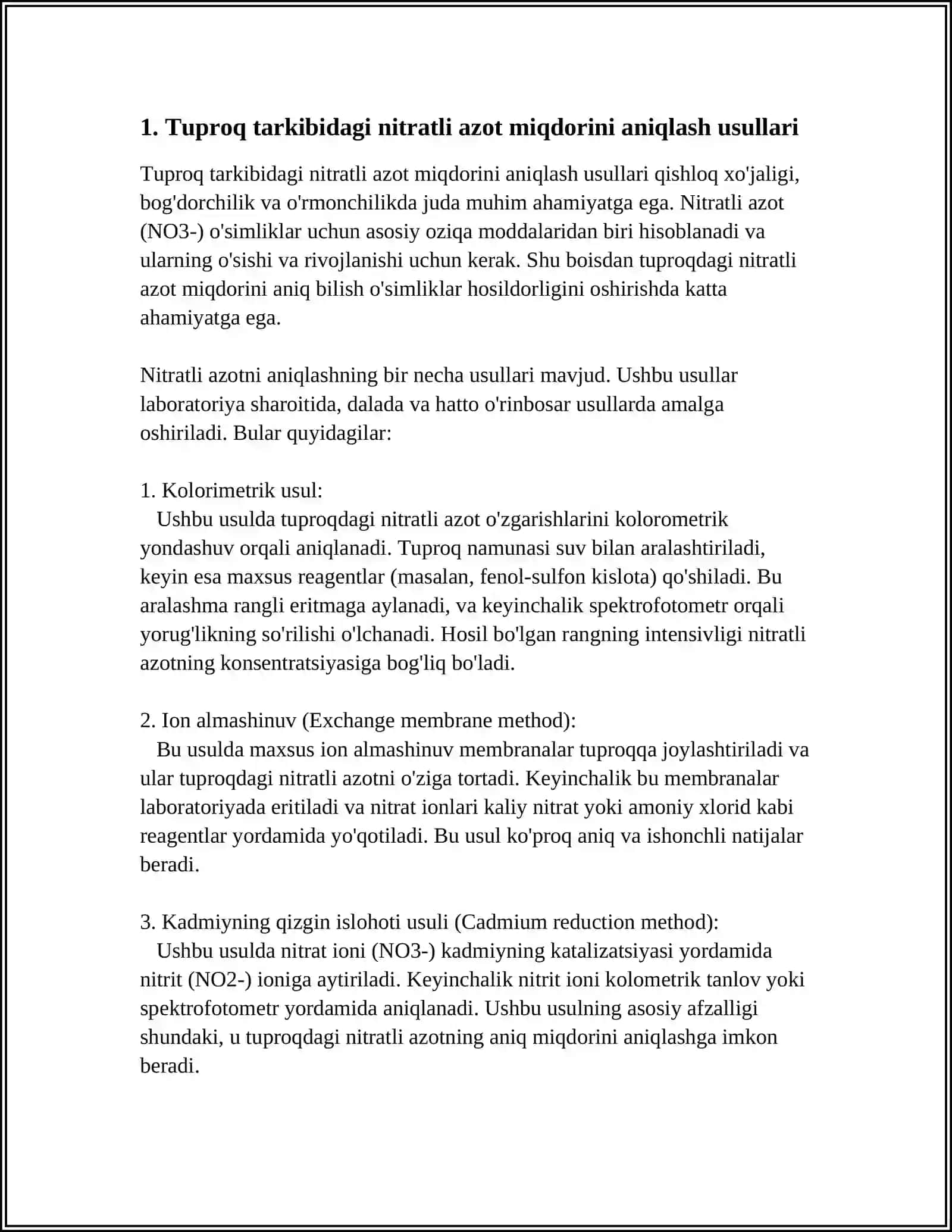 TUPROQ TARKIBIDAGI NITRATLI AZOR MIQDORINI GRANDVAL- LYAJU USULIDA ANIQLASH 4