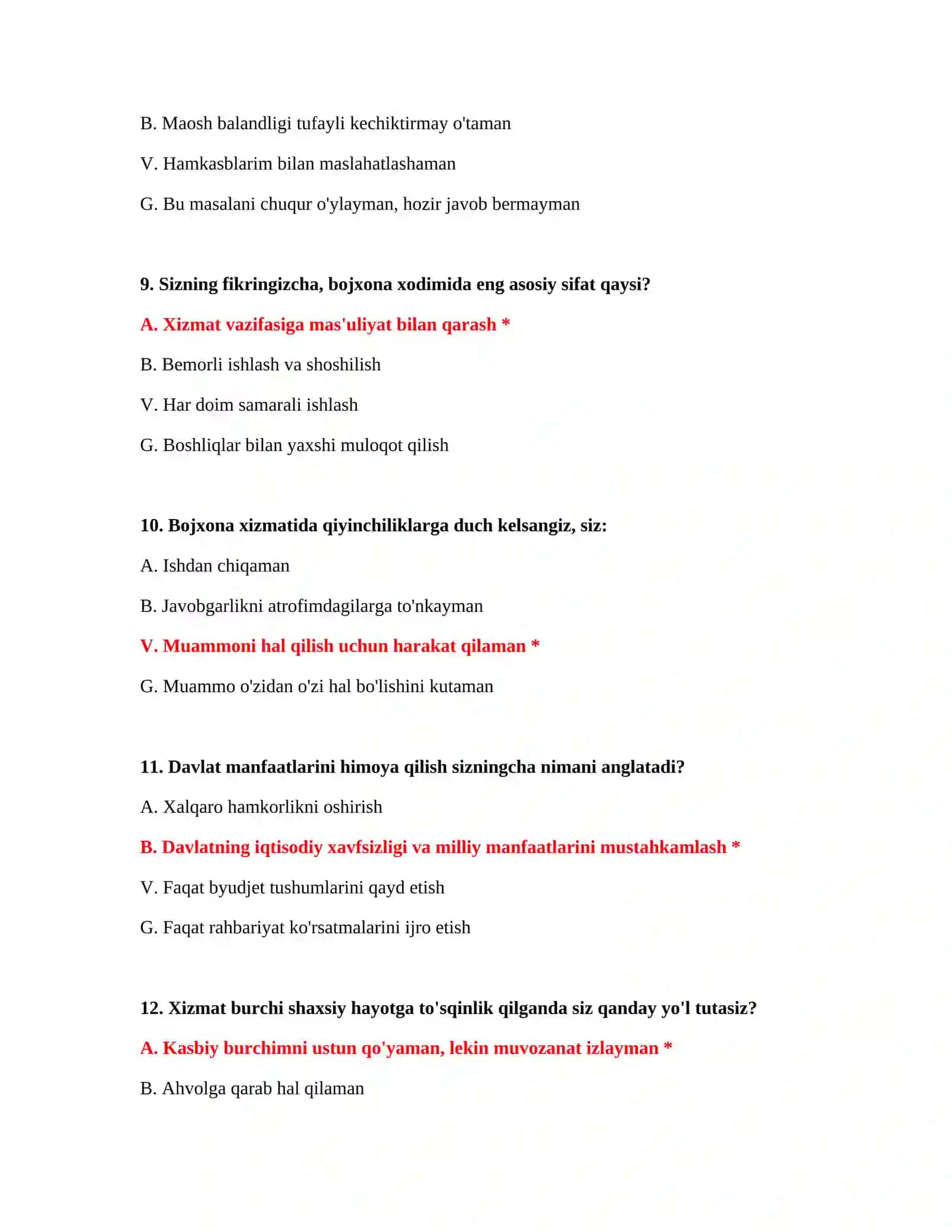 Bojxona ishi test savollari 4