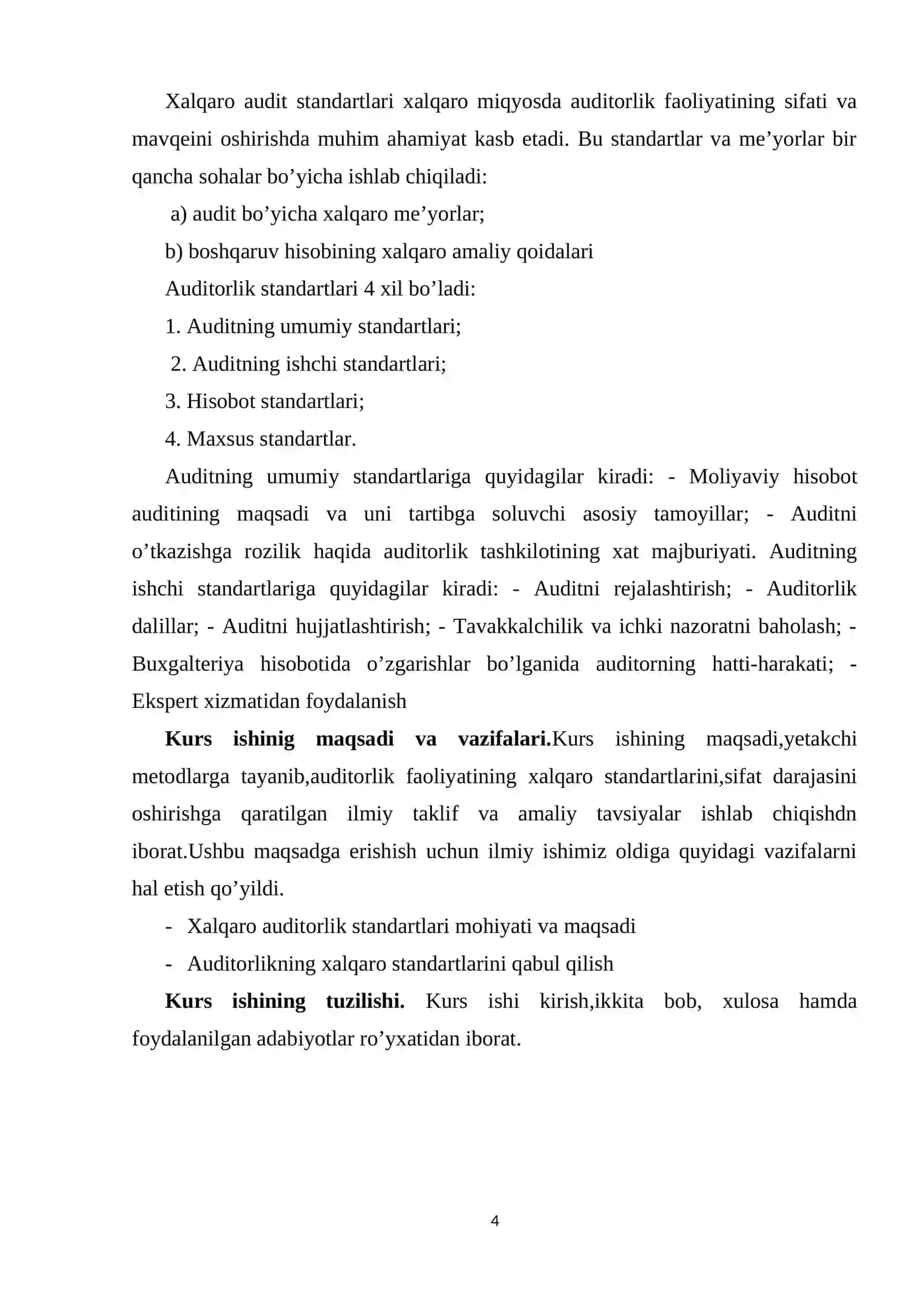 Auditorlik xalqaro standartlarini sinflashtirish va O’zbekiston Respublikasida qo’llash masalalari 4