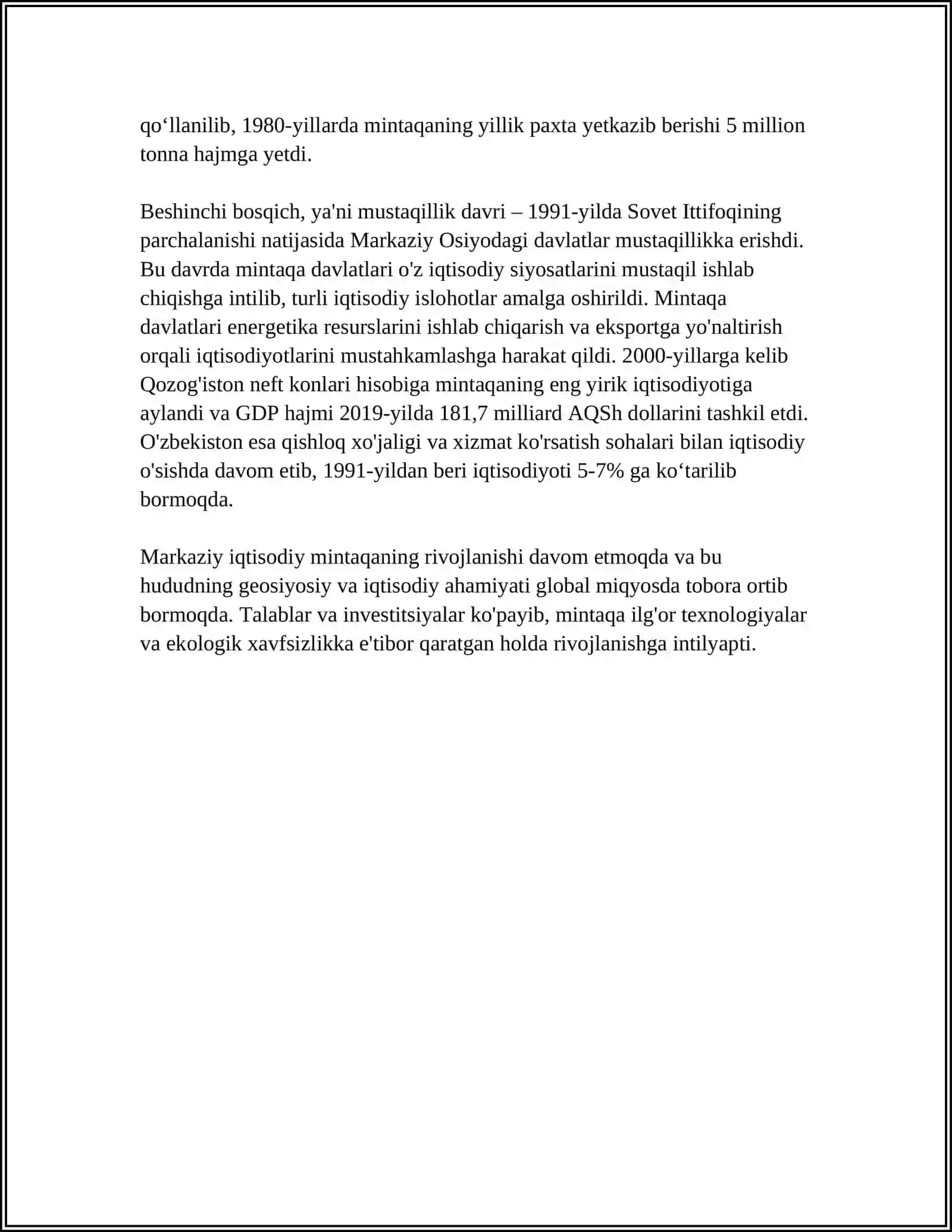 MUSTAQIL ISH Mavzu: MARKAZIY IQTISODIY MINTAQASI 4