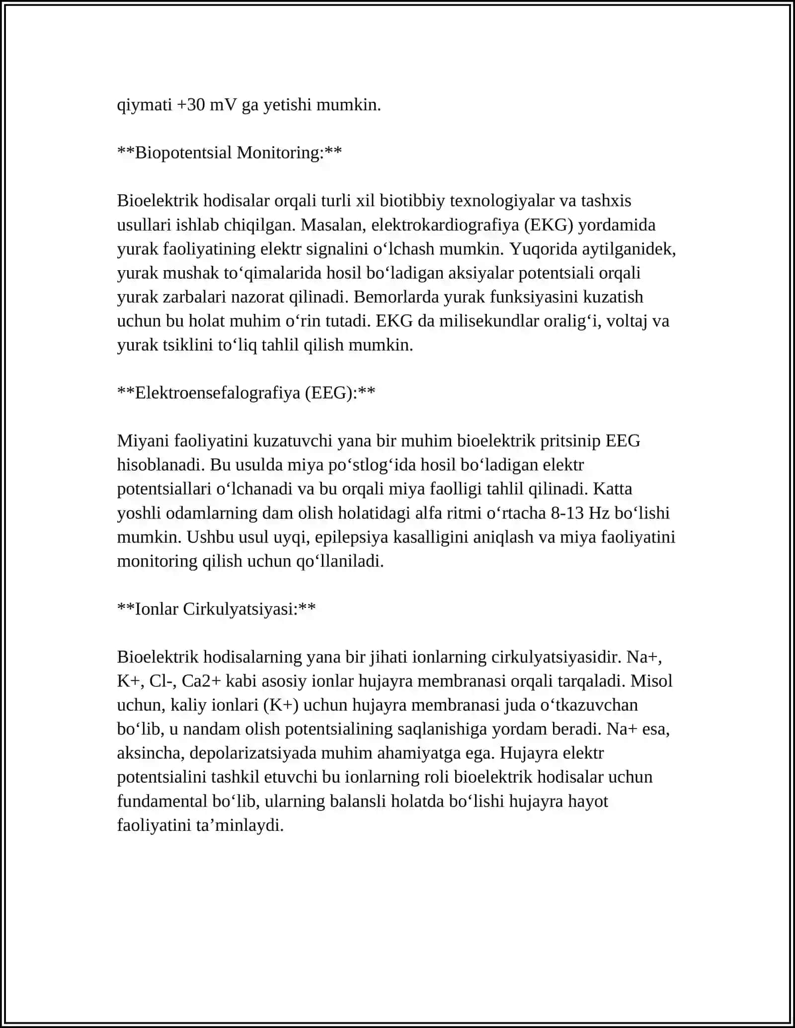 QÔZĞALUVCHAN TÔQIMALARDA BIOELEKTRIK HODISALAR.TASIRLASH QONUNLARI TIBBIYOTDA AXAMIYATI 4