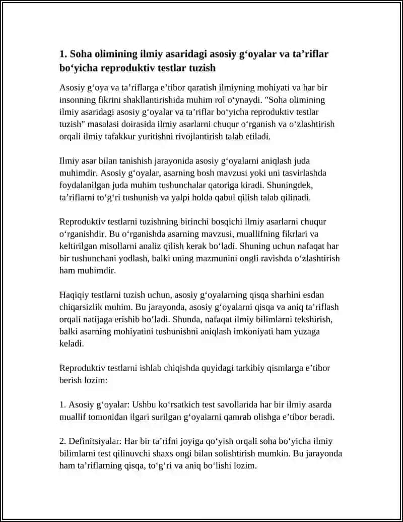 SOHA OLIMLARINING ILMIY ASARLARI BILAN TANISHISH, SHU ASAR BOʻYICHA REPRODUKTIV TESTLAR TUZISH 4