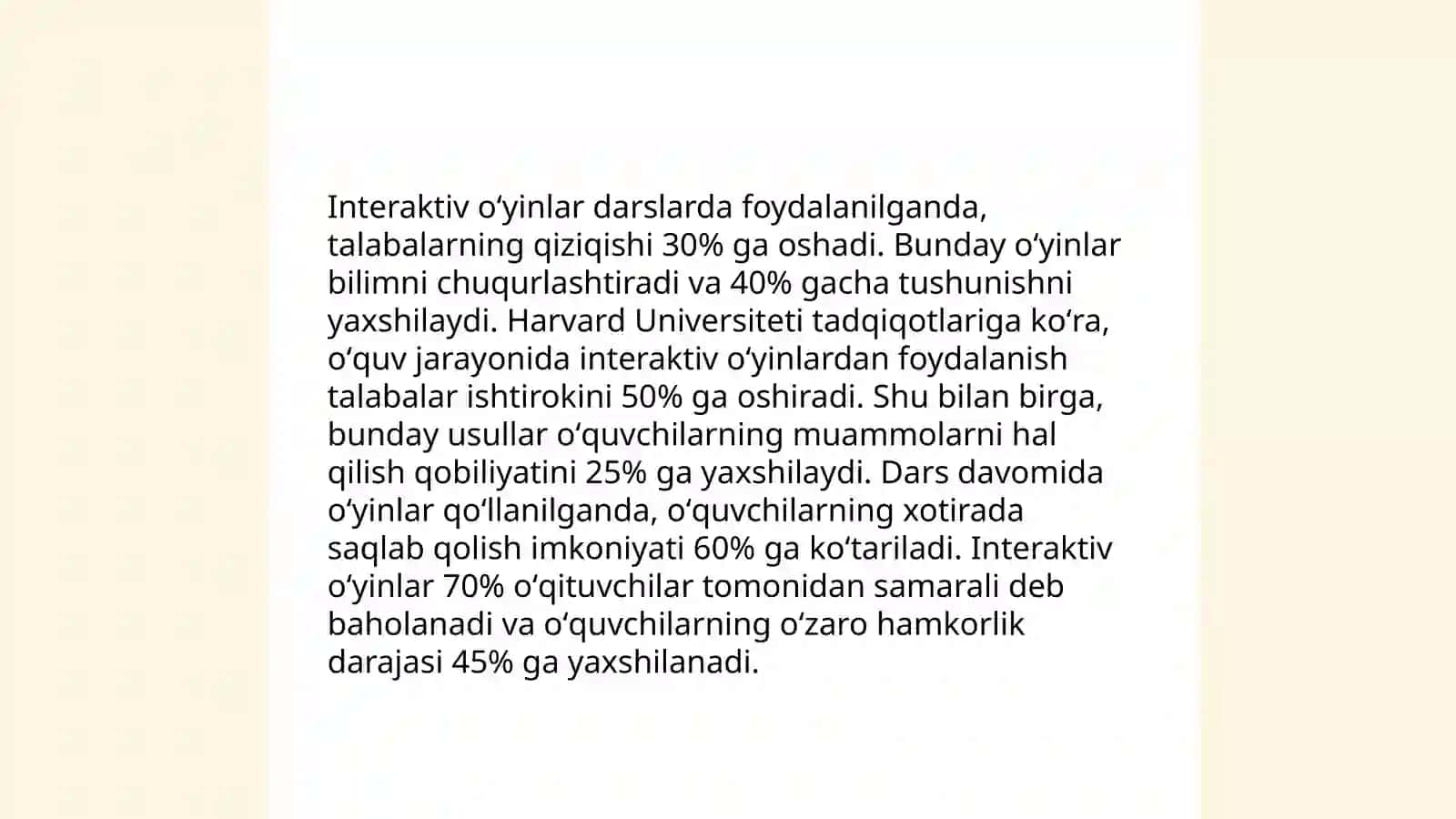 Mashğulotlar jarayonida oʻyin texnologiyasidan foydalanish 4